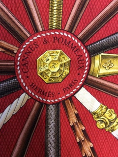 Hermes Black and Red 'Cannes & Pommeaux' Silk Scarf