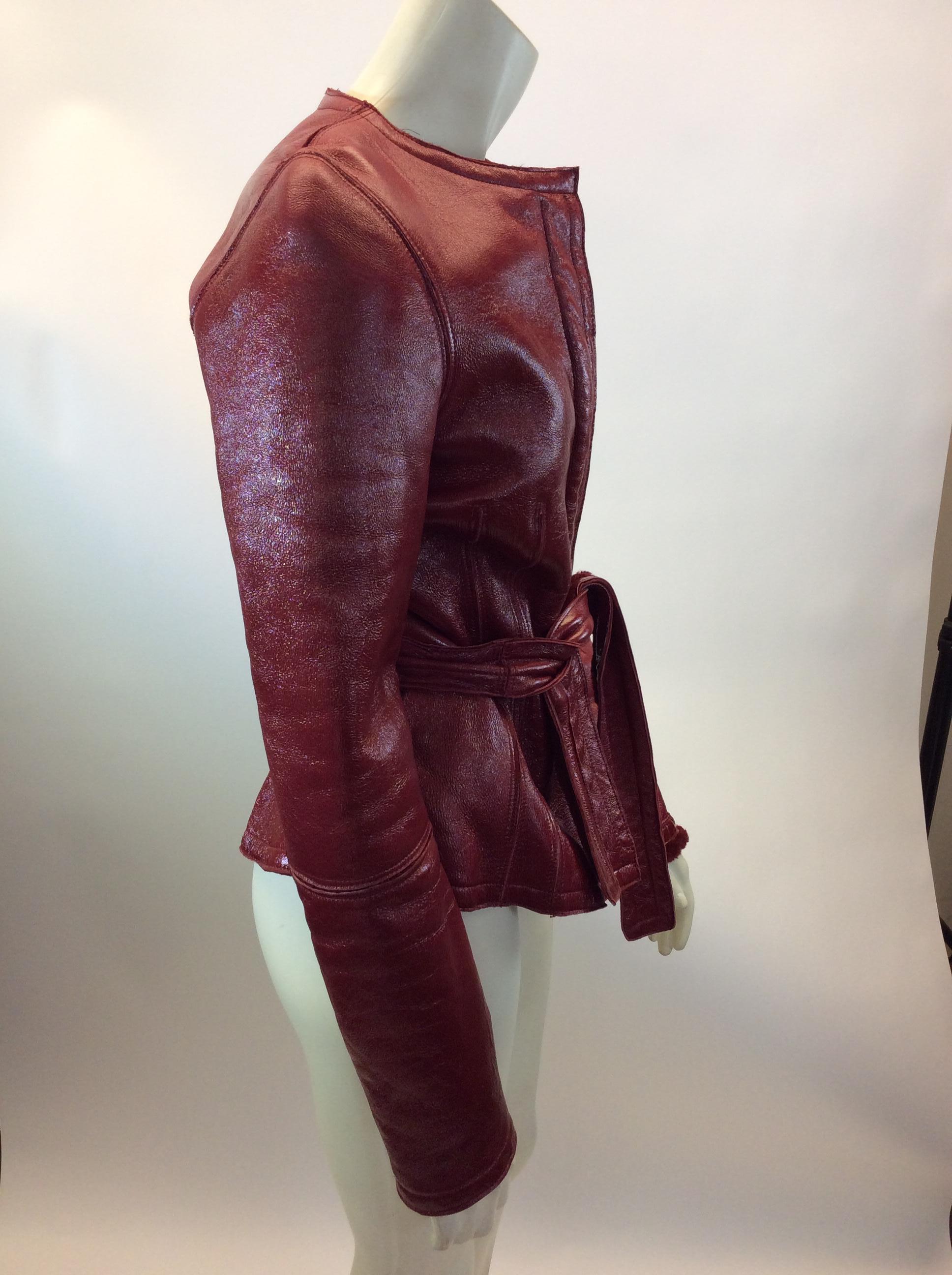 Yves Saint Laurent Red Leather and Shearling Jacket In Good Condition For Sale In Narberth, PA
