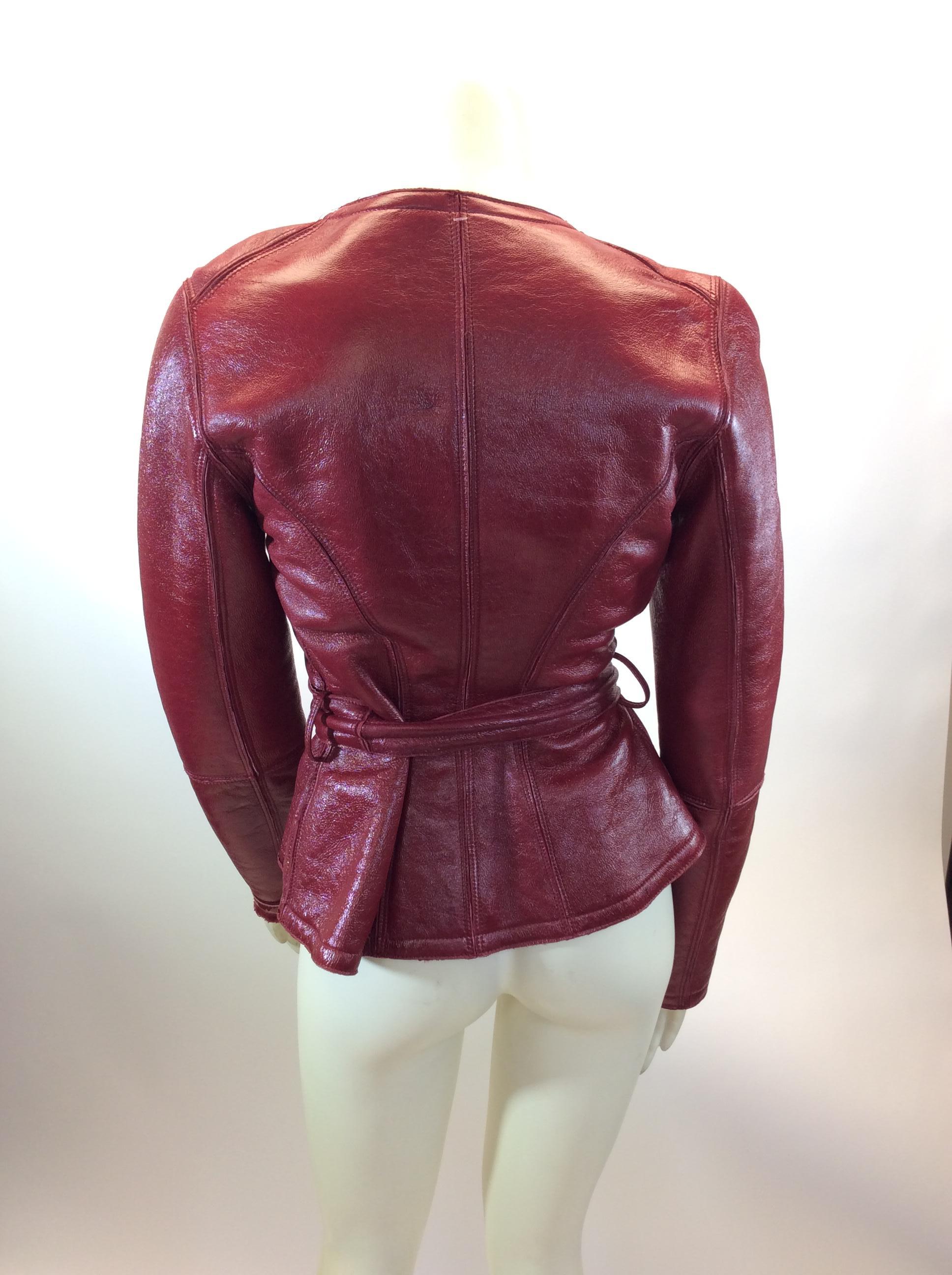 Black Yves Saint Laurent Red Leather and Shearling Jacket For Sale
