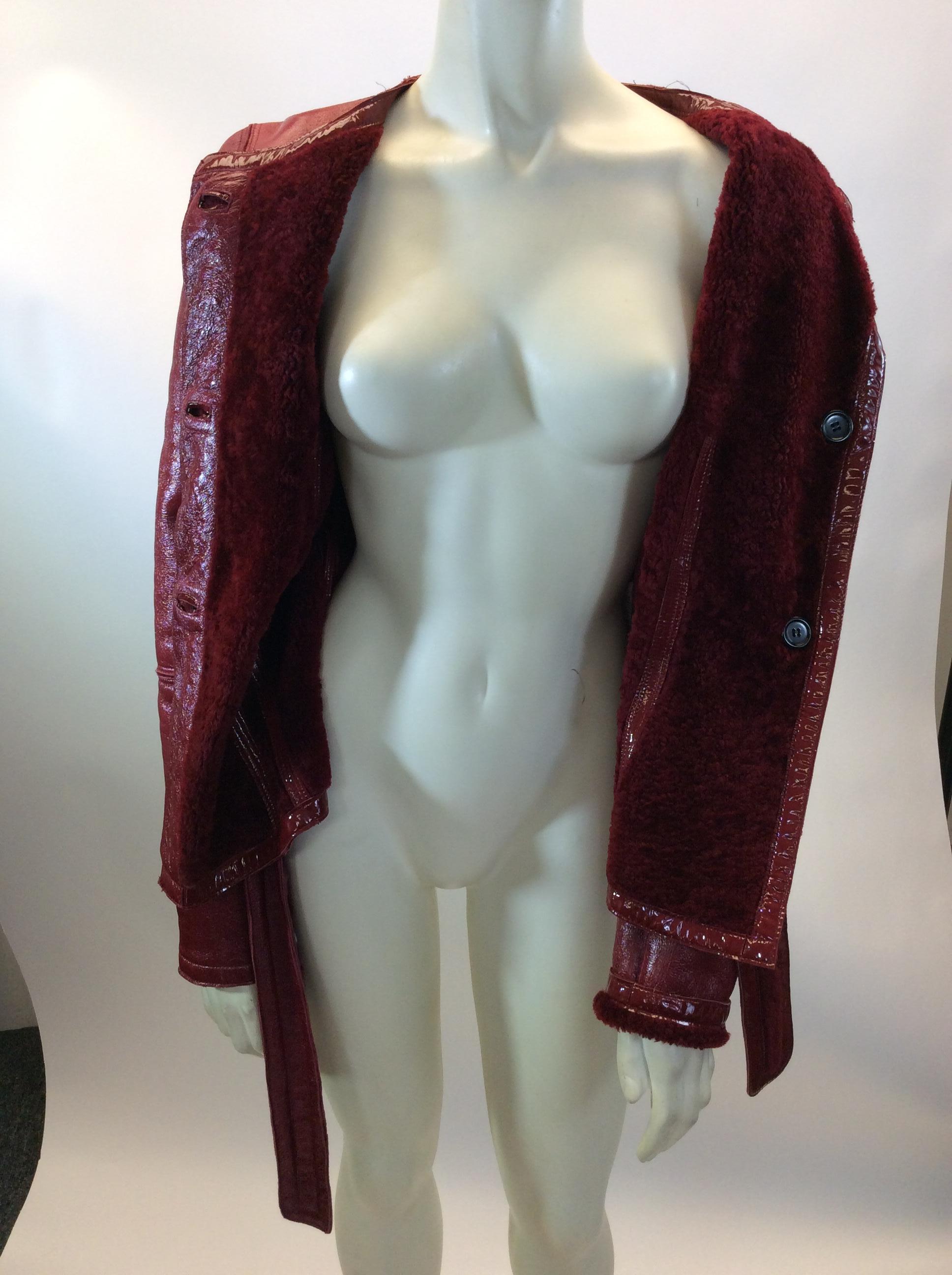 Women's Yves Saint Laurent Red Leather and Shearling Jacket For Sale