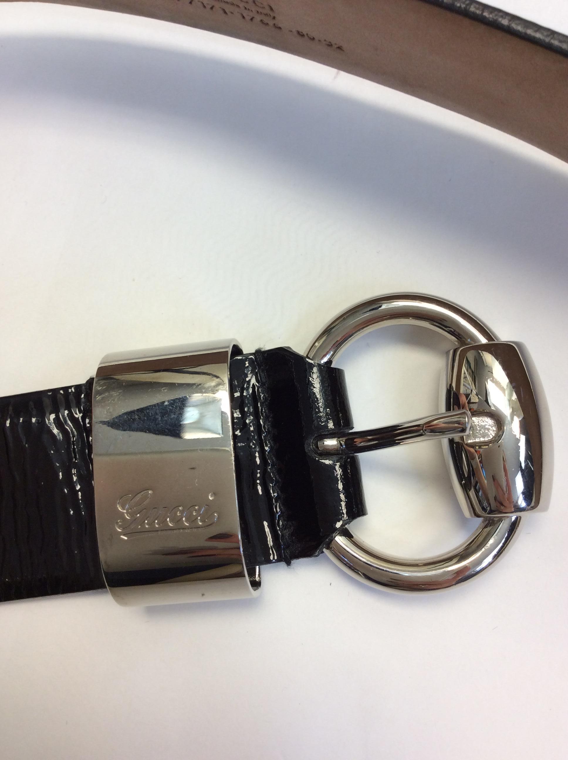 Gucci Black Patent Leather Belt with Silver Hardware For Sale 2