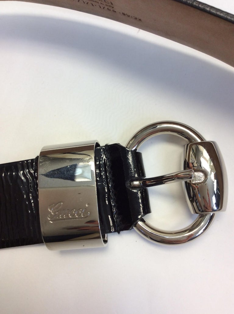 Gucci Black Patent Leather Belt with Silver Hardware For Sale at 1stdibs