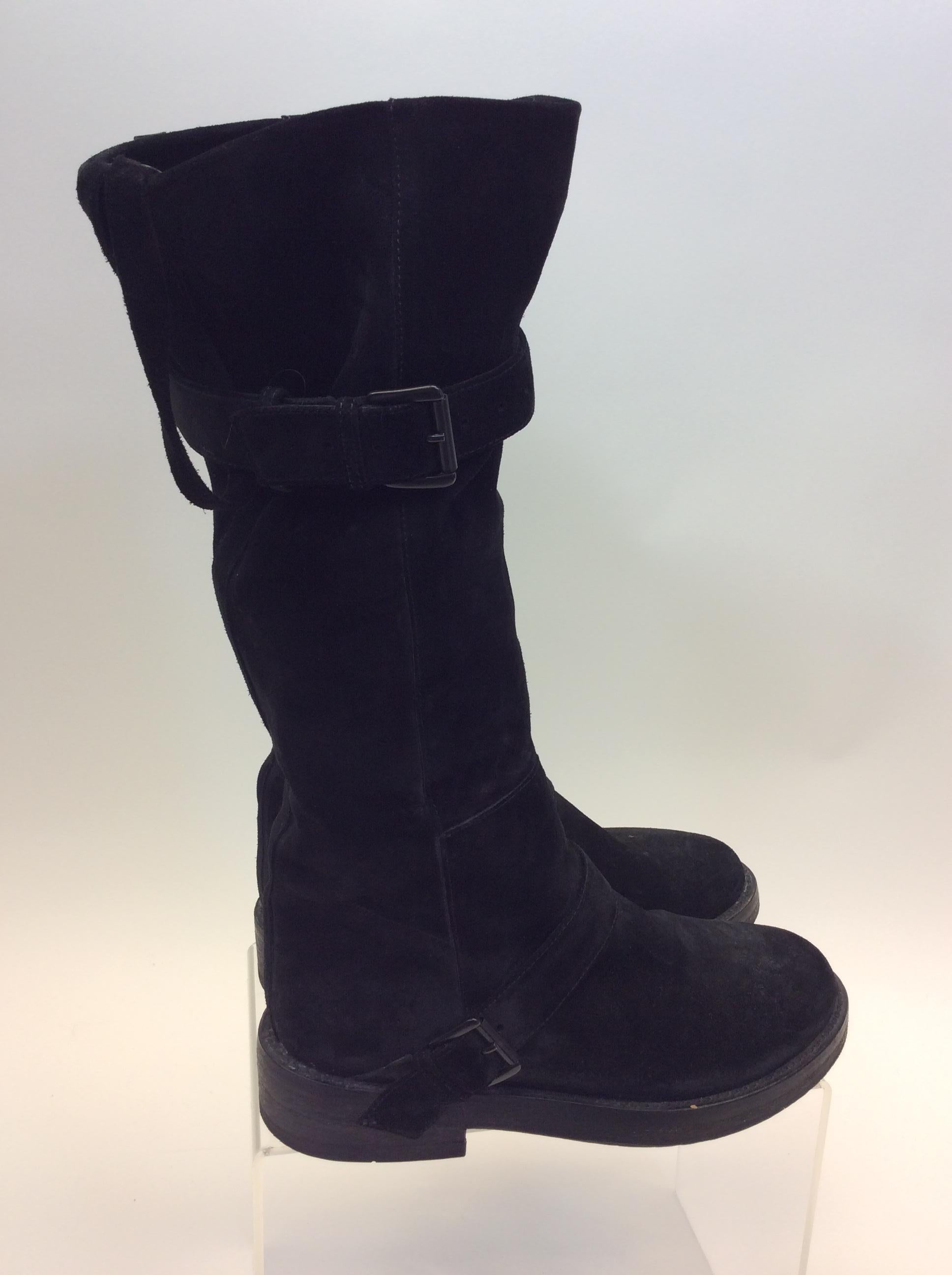 Women's Ann Demeulemeester Black Suede Knee-High Boots For Sale