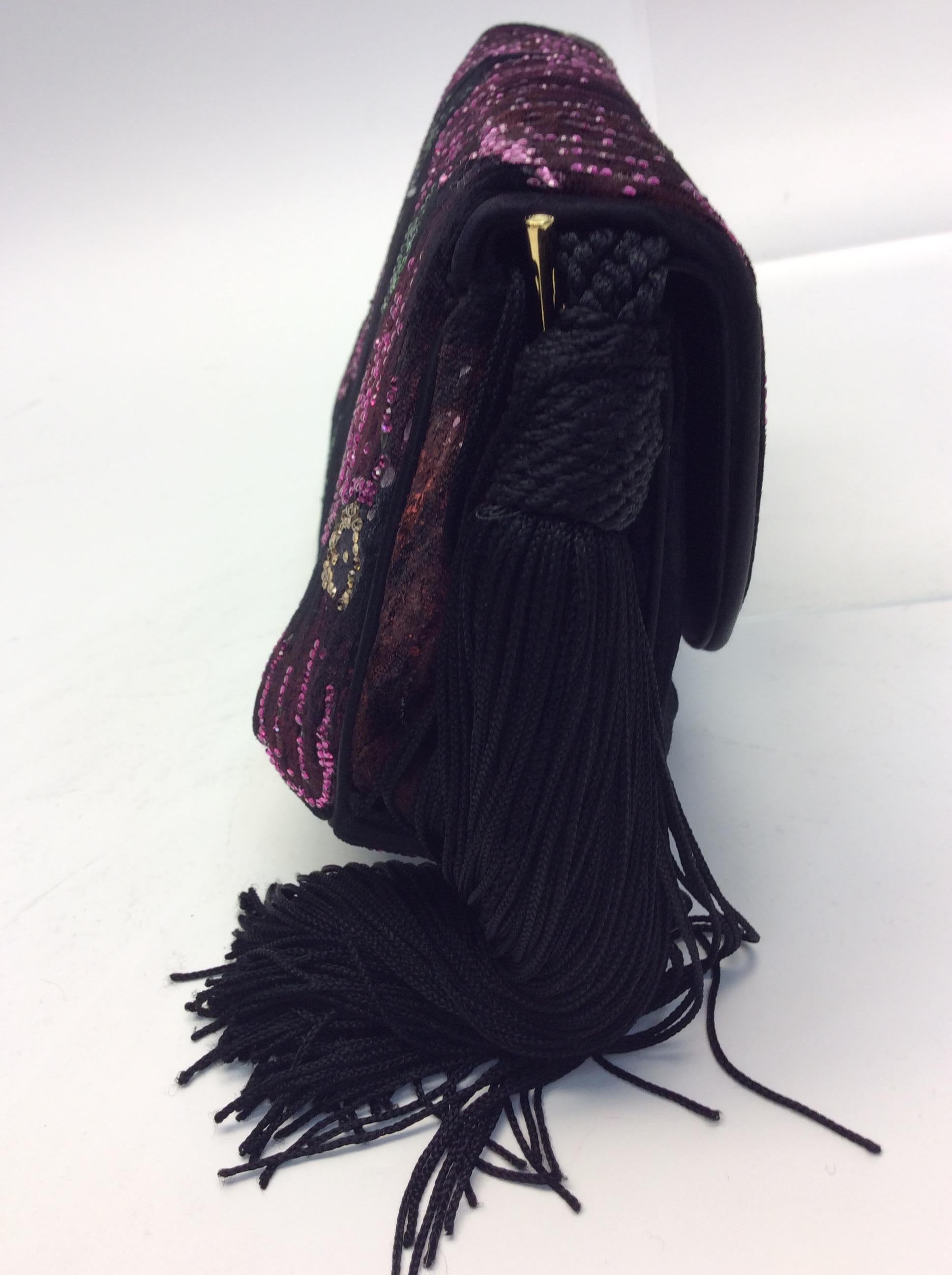 Women's Judith Leiber Black Velvet Floral Clutch For Sale