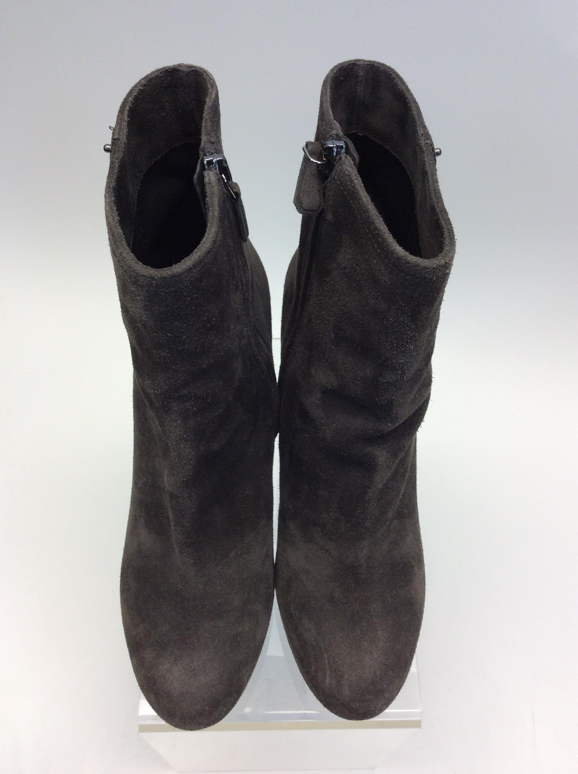 Prada Brown Suede Wedge Bootie In Good Condition For Sale In Narberth, PA