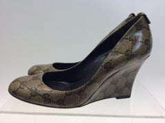 Gucci Tan Leather Monogram Wedge