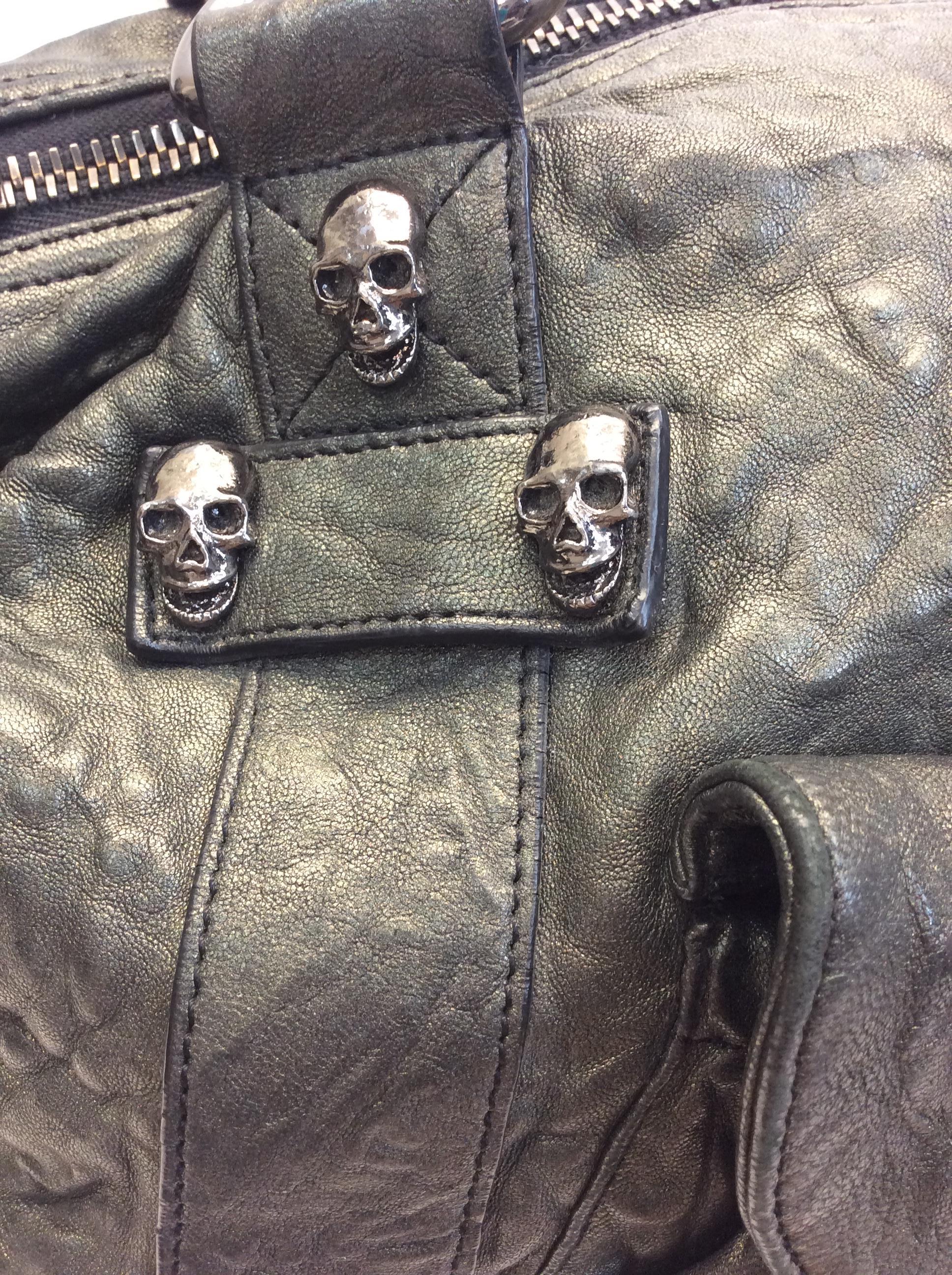 Thomas Wylde Green Leather Skull Handbag For Sale 1