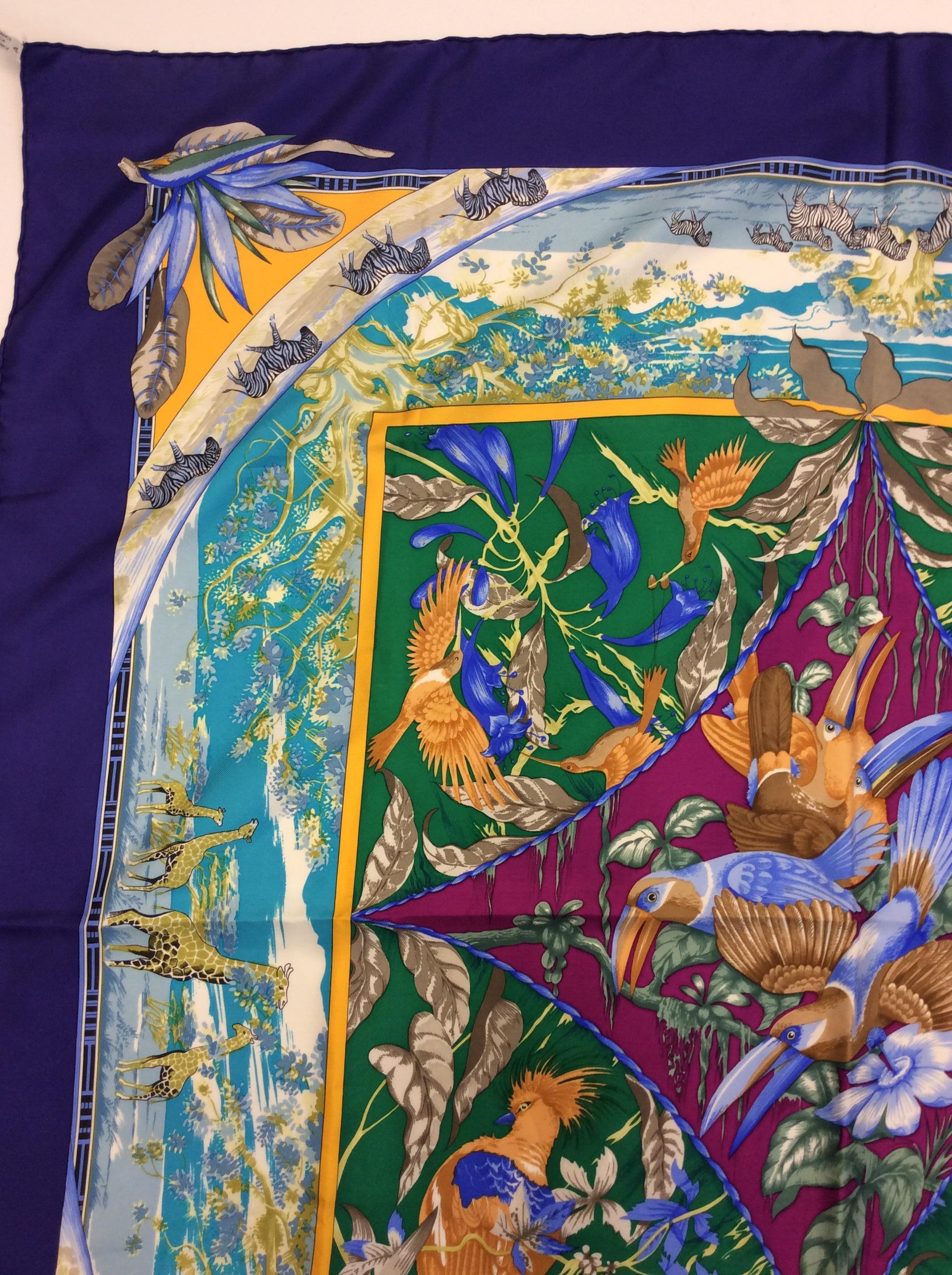 Hermes 'Tropiques' Blue Print Silk Scarf 1