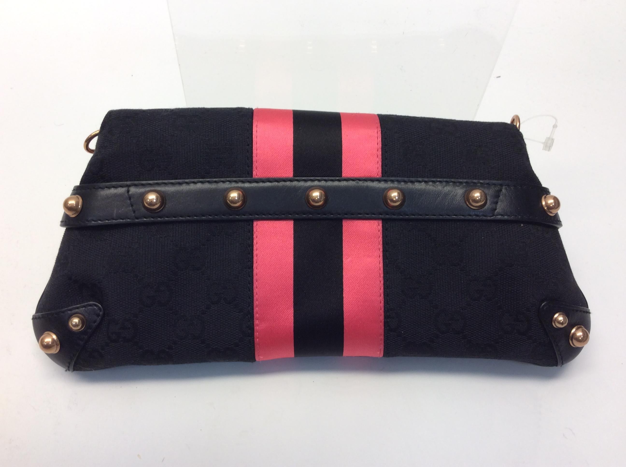 Gucci Black with Pink Stripes Small Shoulder Bag In Good Condition For Sale In Narberth, PA
