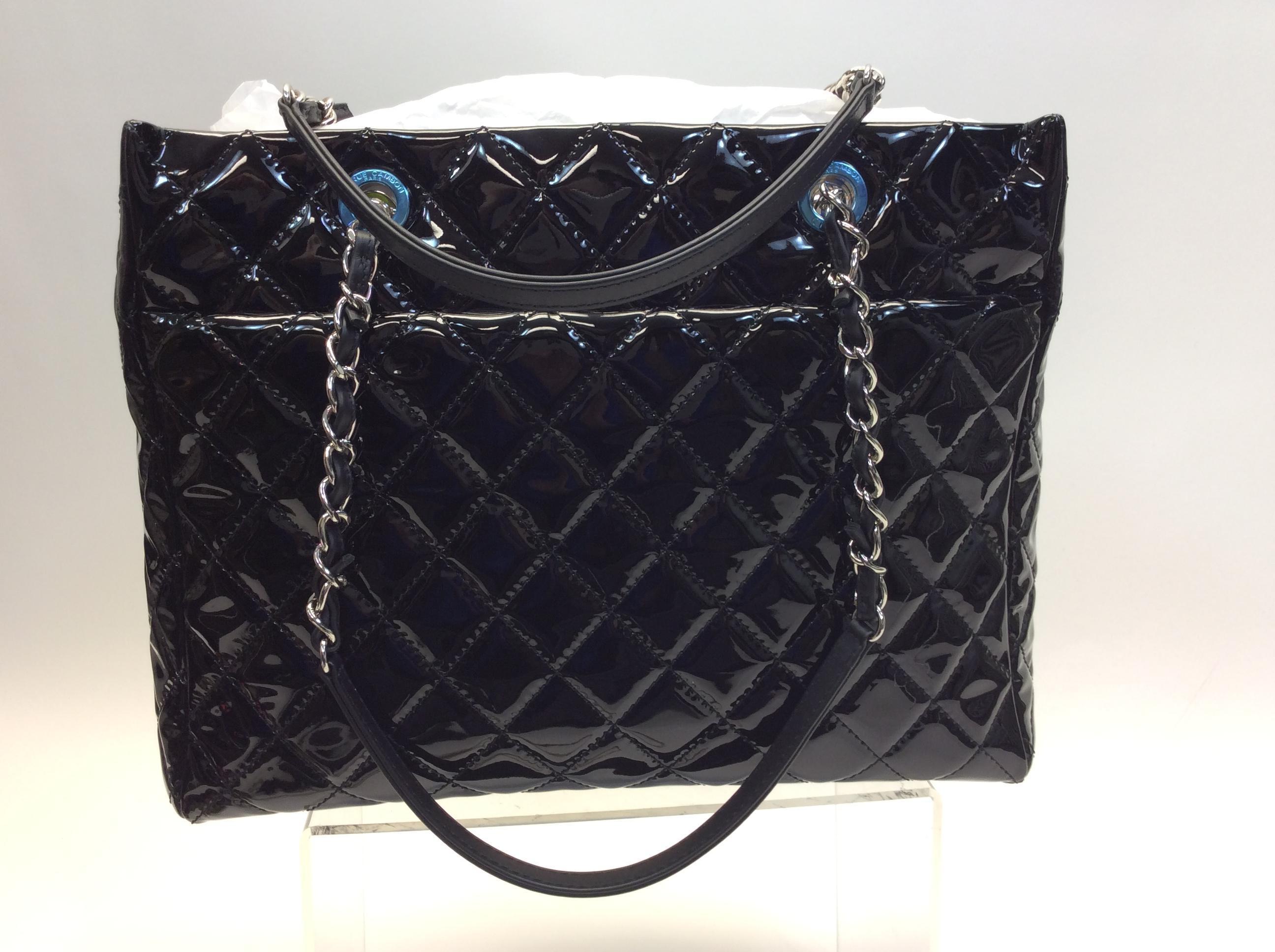 Chanel Black Patent Leather Large Shopping Tote NWT In New Condition For Sale In Narberth, PA