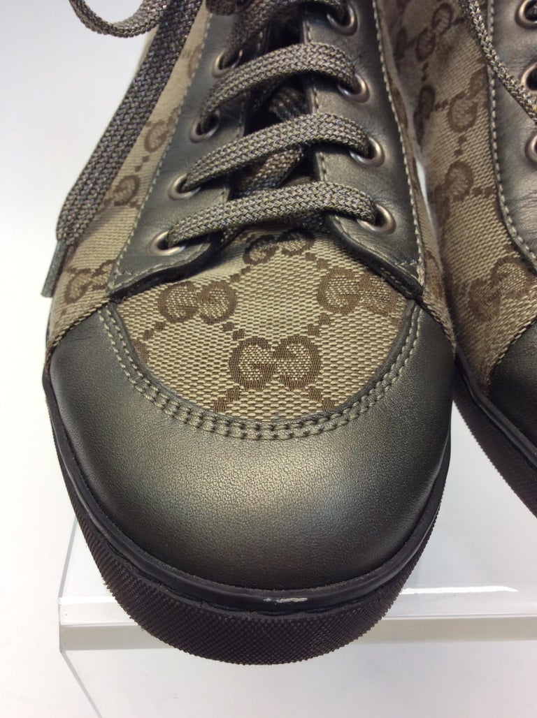 Gucci Tan Monogram High Top Sneakers For Sale at 1stDibs