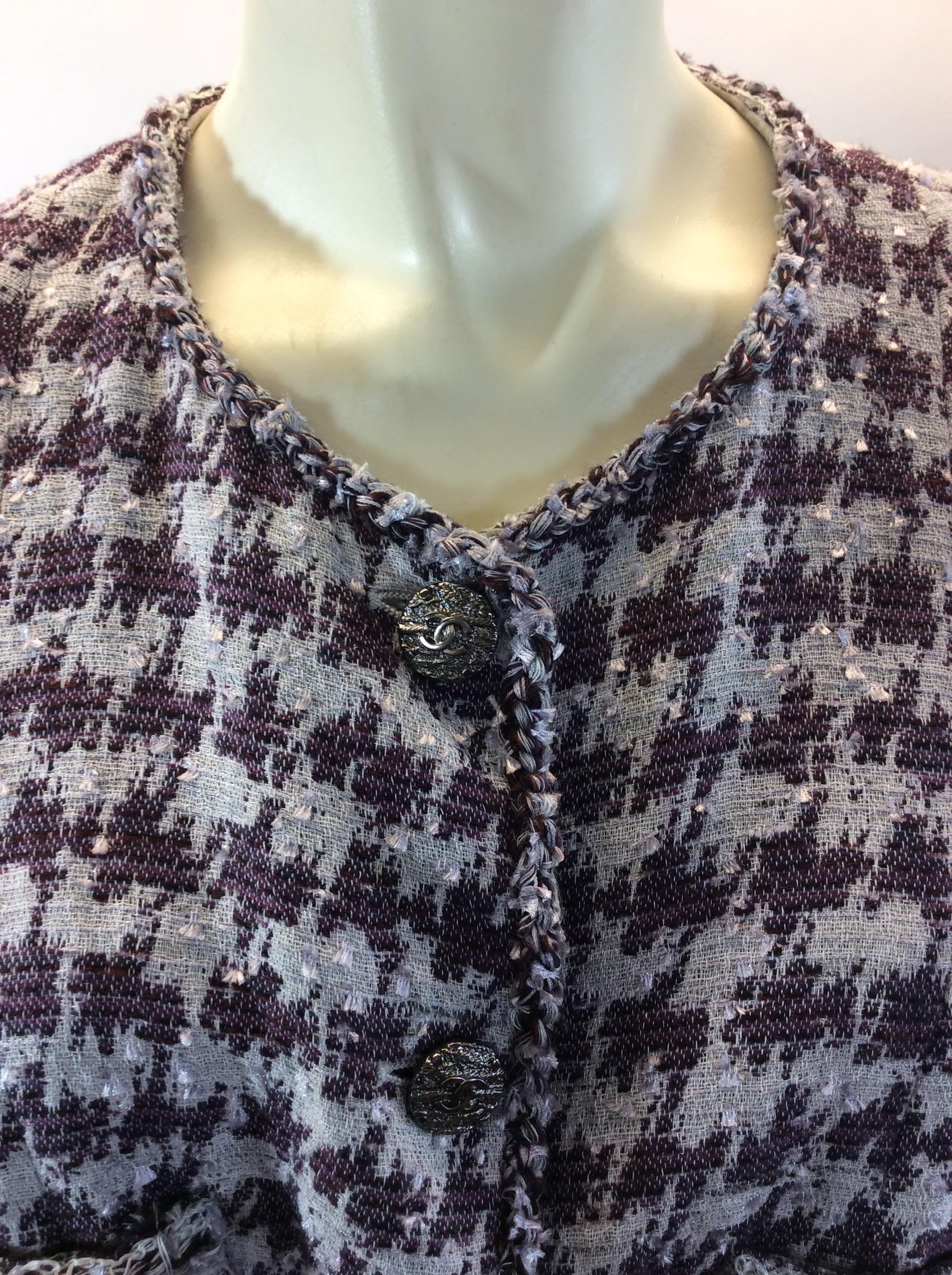 Women's Chanel Lavender and Grey Print Jacket For Sale