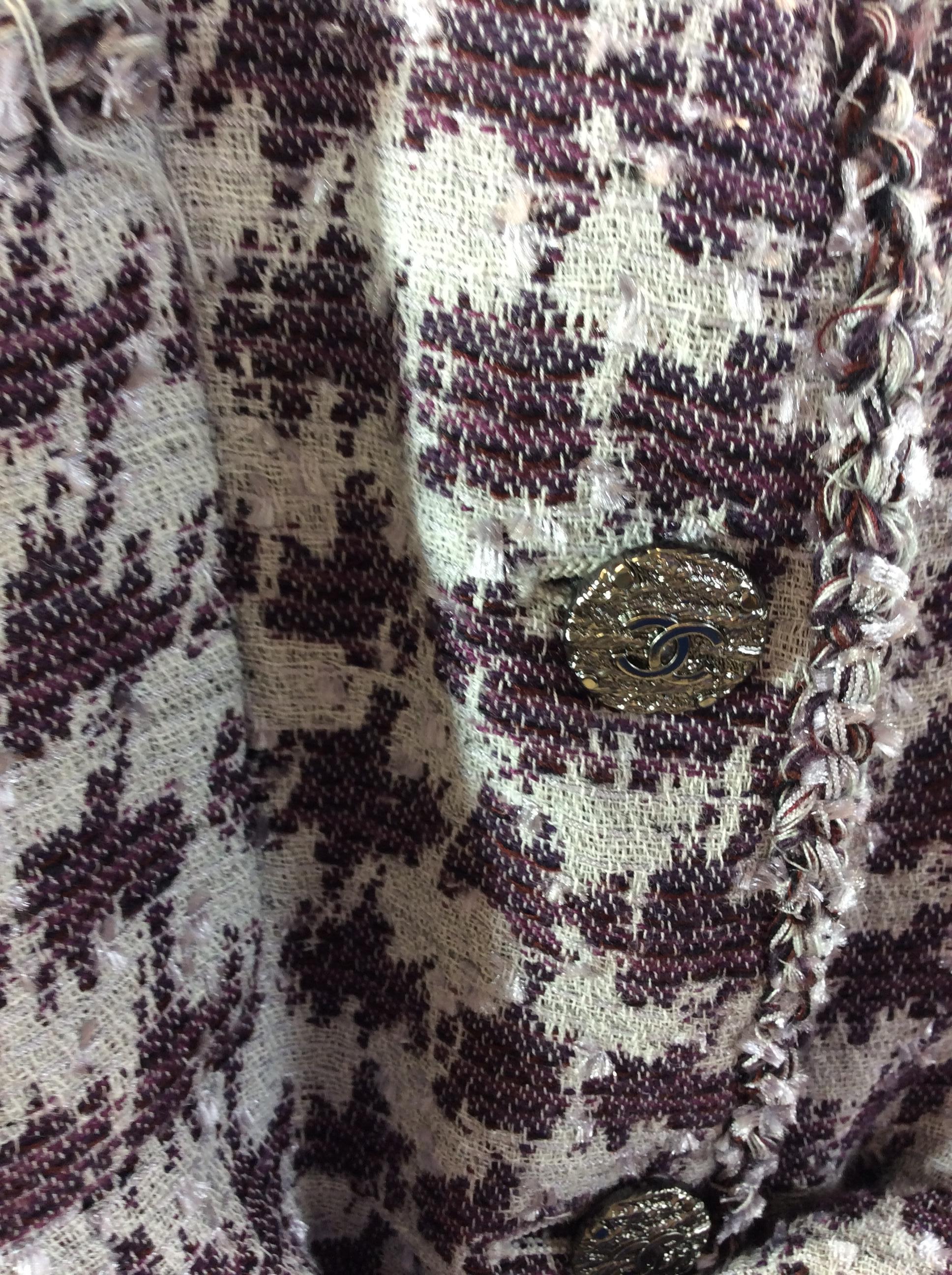 Chanel Lavender and Grey Print Jacket For Sale 1