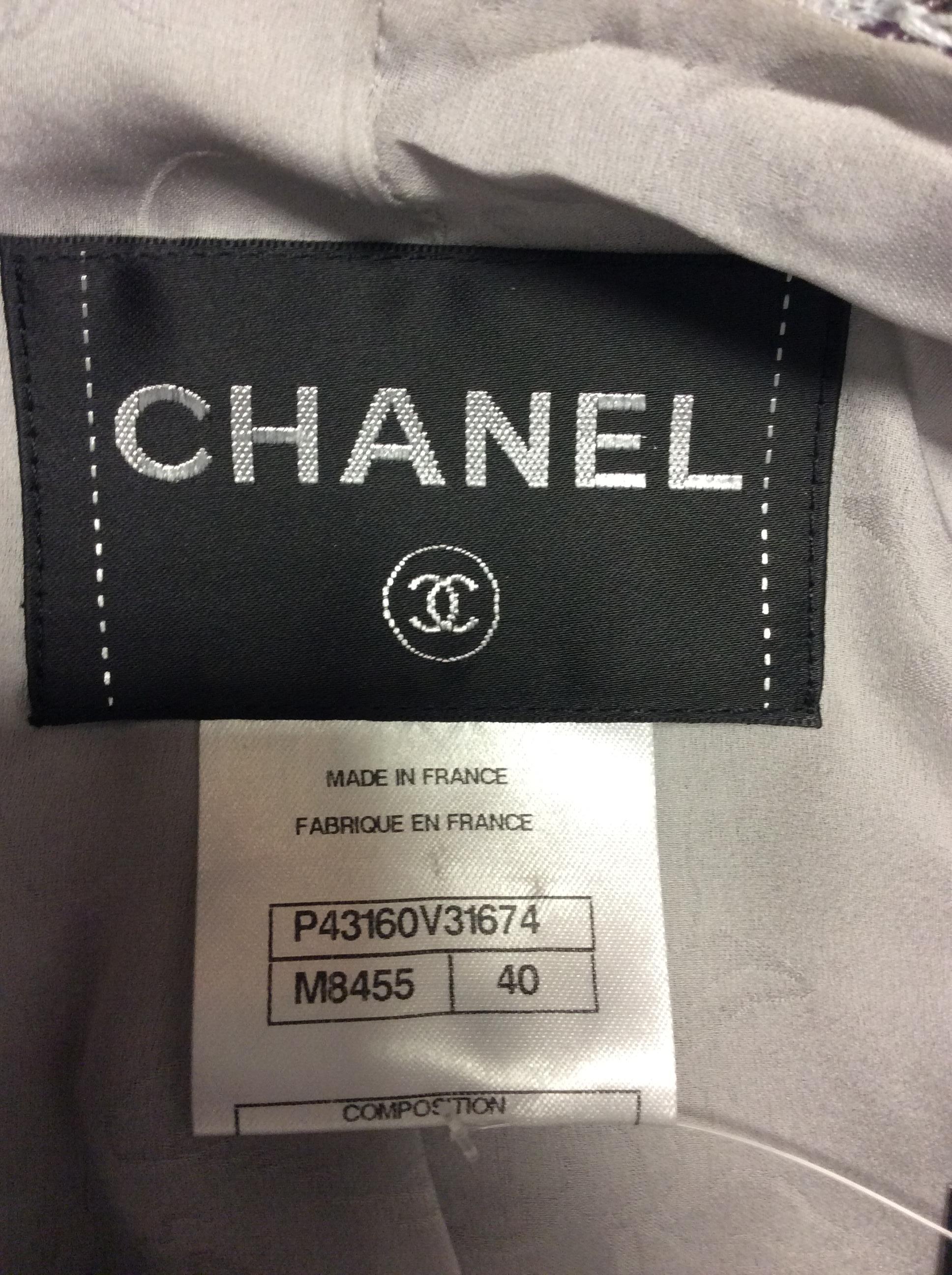 Chanel Lavender and Grey Print Jacket For Sale 3