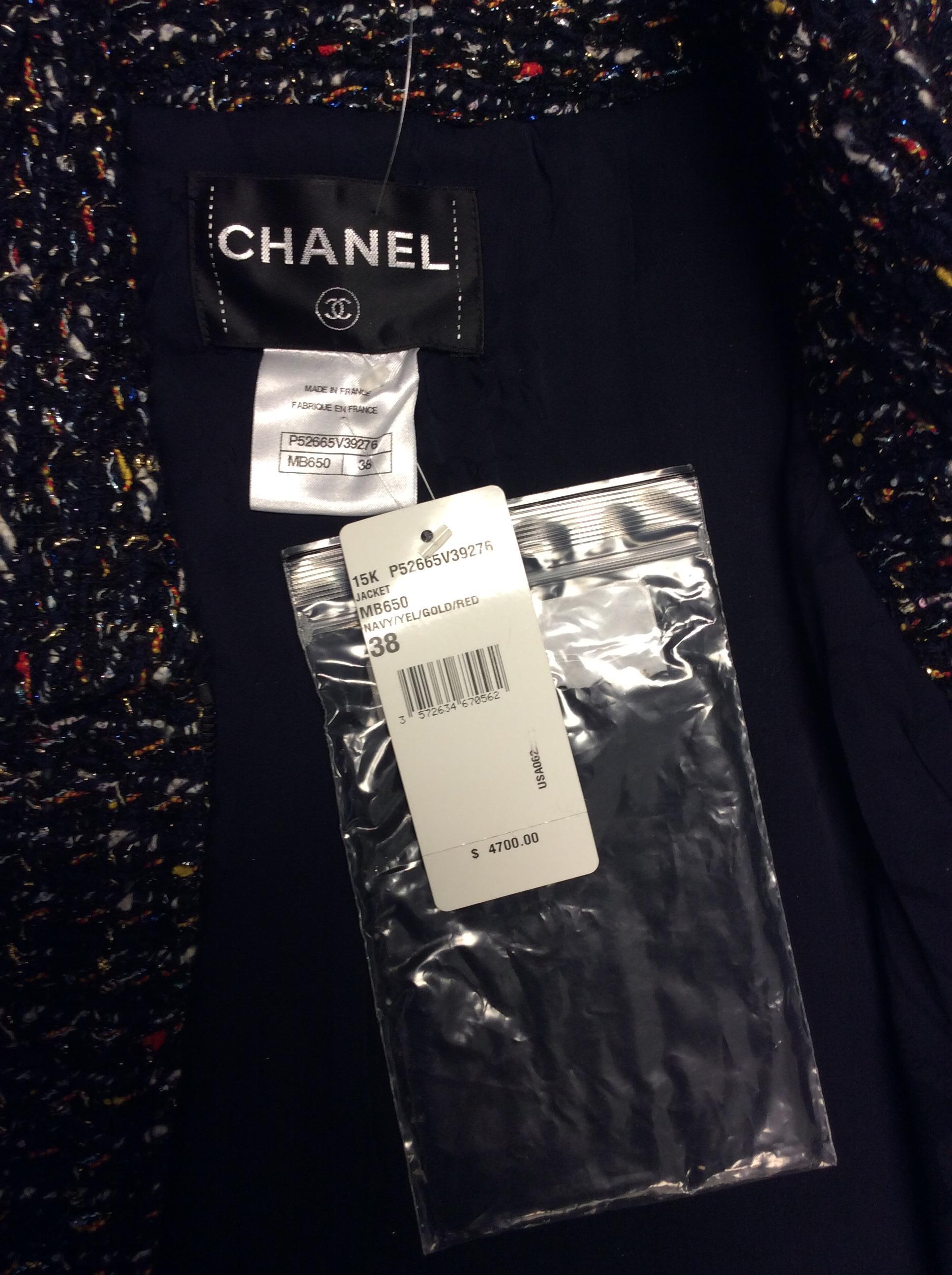 Chanel Navy Blue Metallic Jacket NWT For Sale 3