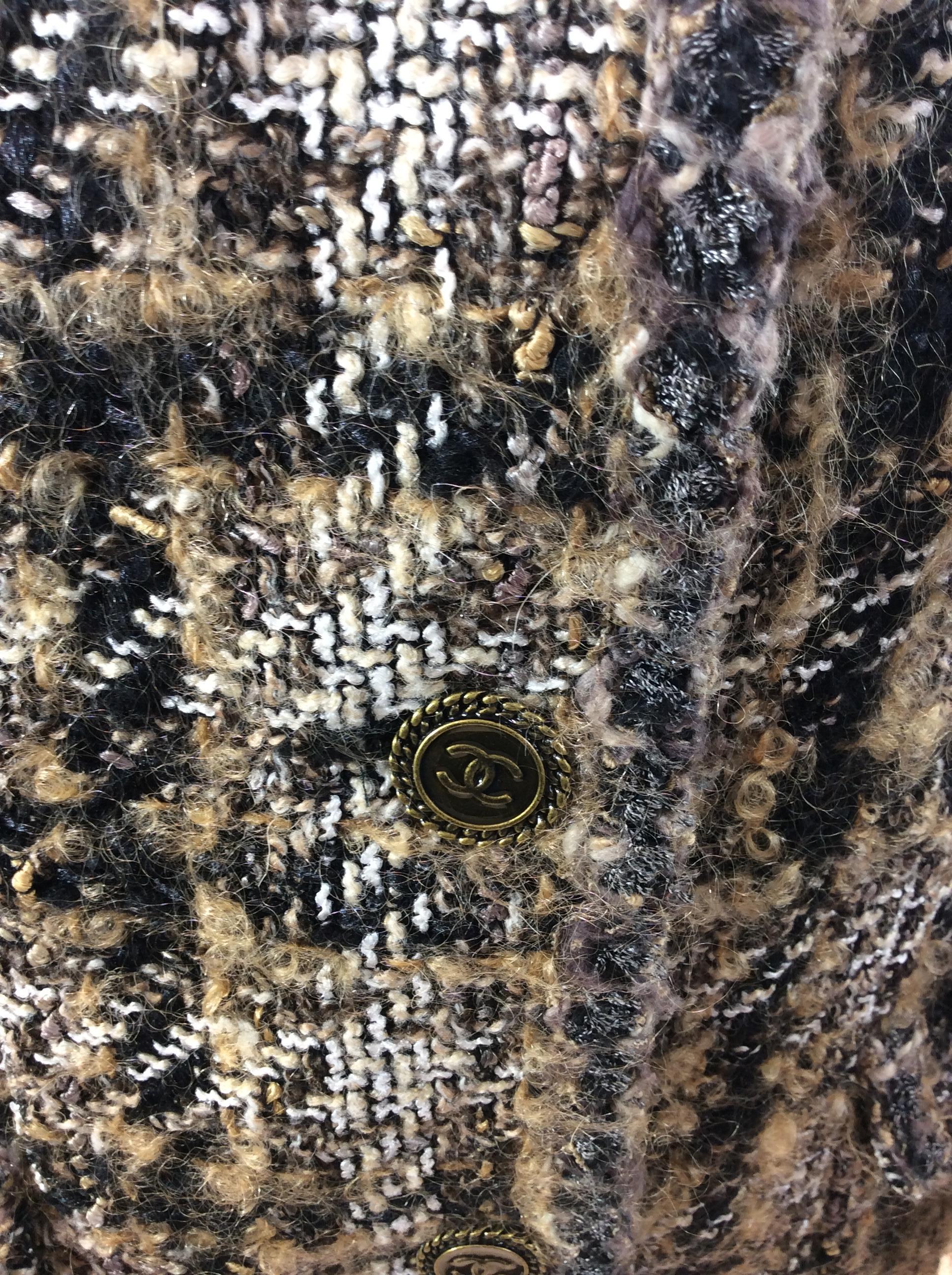 Chanel Black and Tan Plaid Wool Jacket For Sale 2