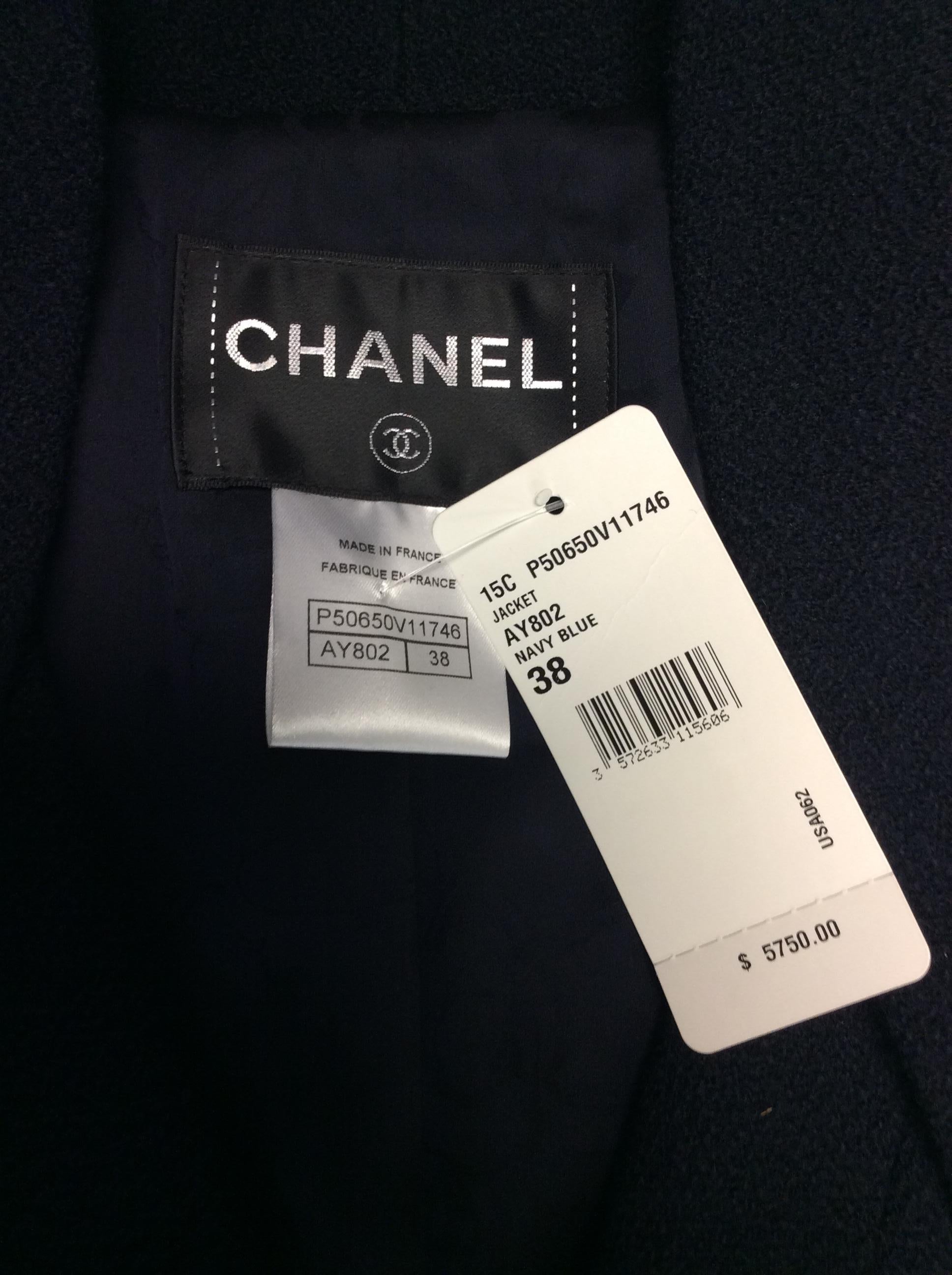 Chanel Navy Blue Wool Two Piece Dress Set In New Condition For Sale In Narberth, PA