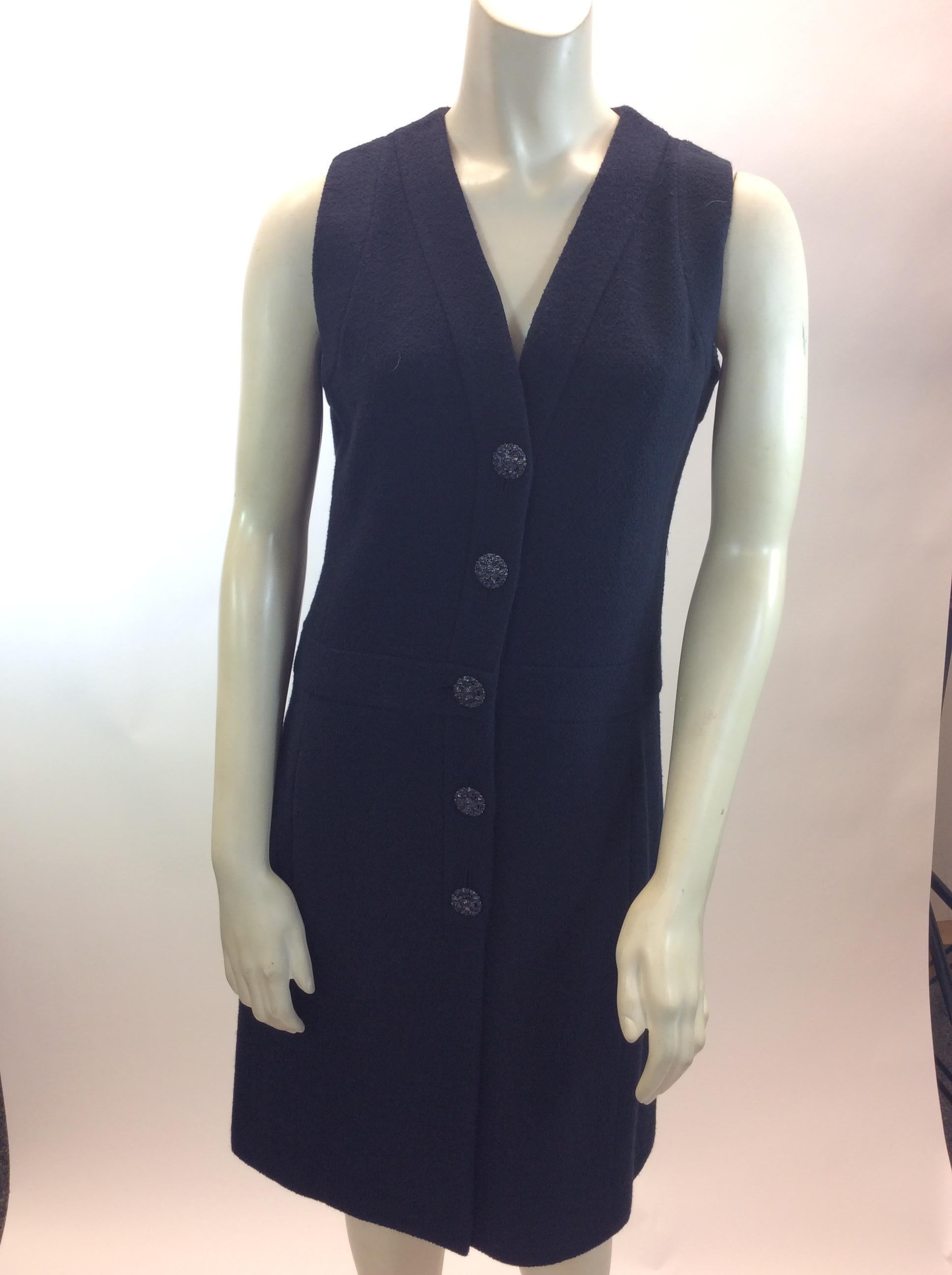 Women's Chanel Navy Blue Wool Two Piece Dress Set For Sale