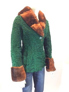 Etro Green and Burnt Sienna Persian Lamb with Mink Collar Coat
