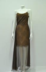 Refined Marc Cain Sheer Copper Silk Chiffon Over Lace Maxi Dress