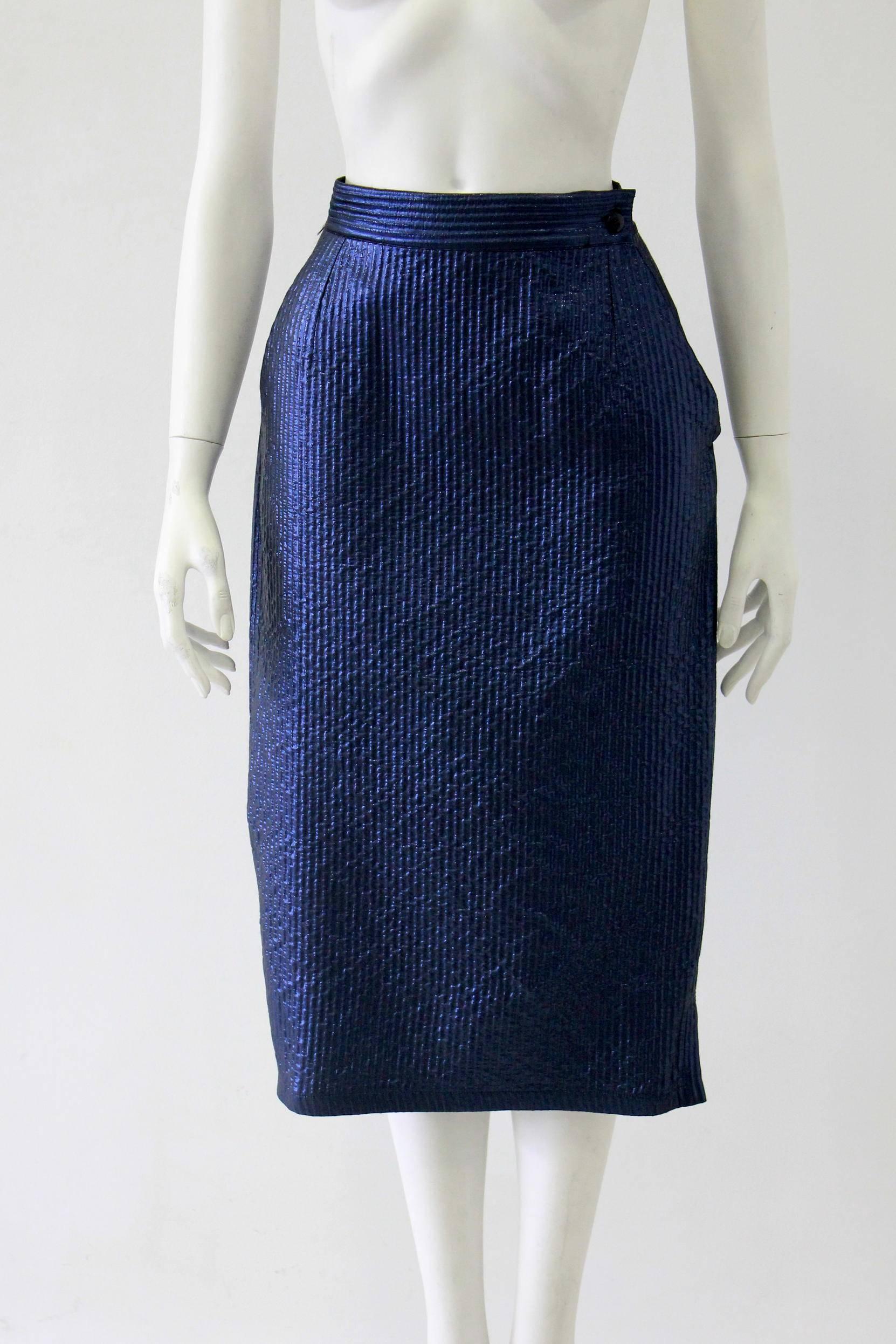 Early Gianni Versace Lurex Skirt Ecxeptional Blue Color From Spring 1986