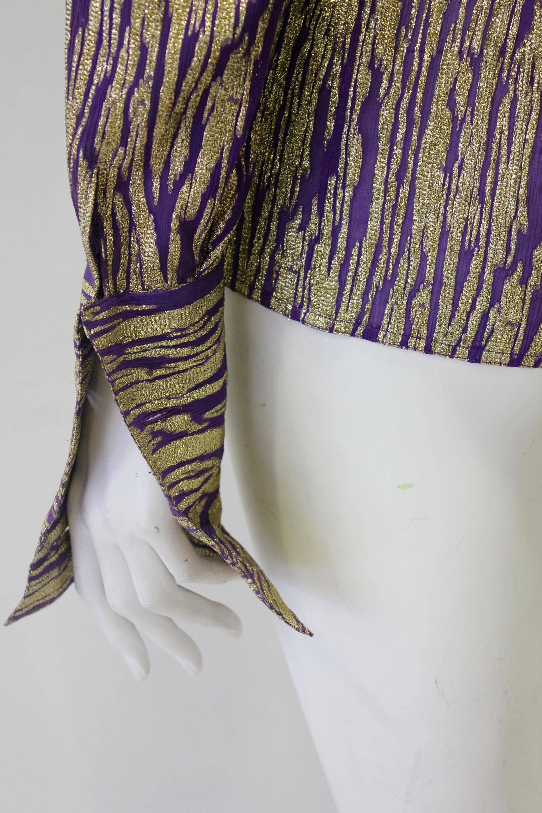 Gray Very Particular Gold-Purple Lurex Gianni Versace Couture Shirt For Sale