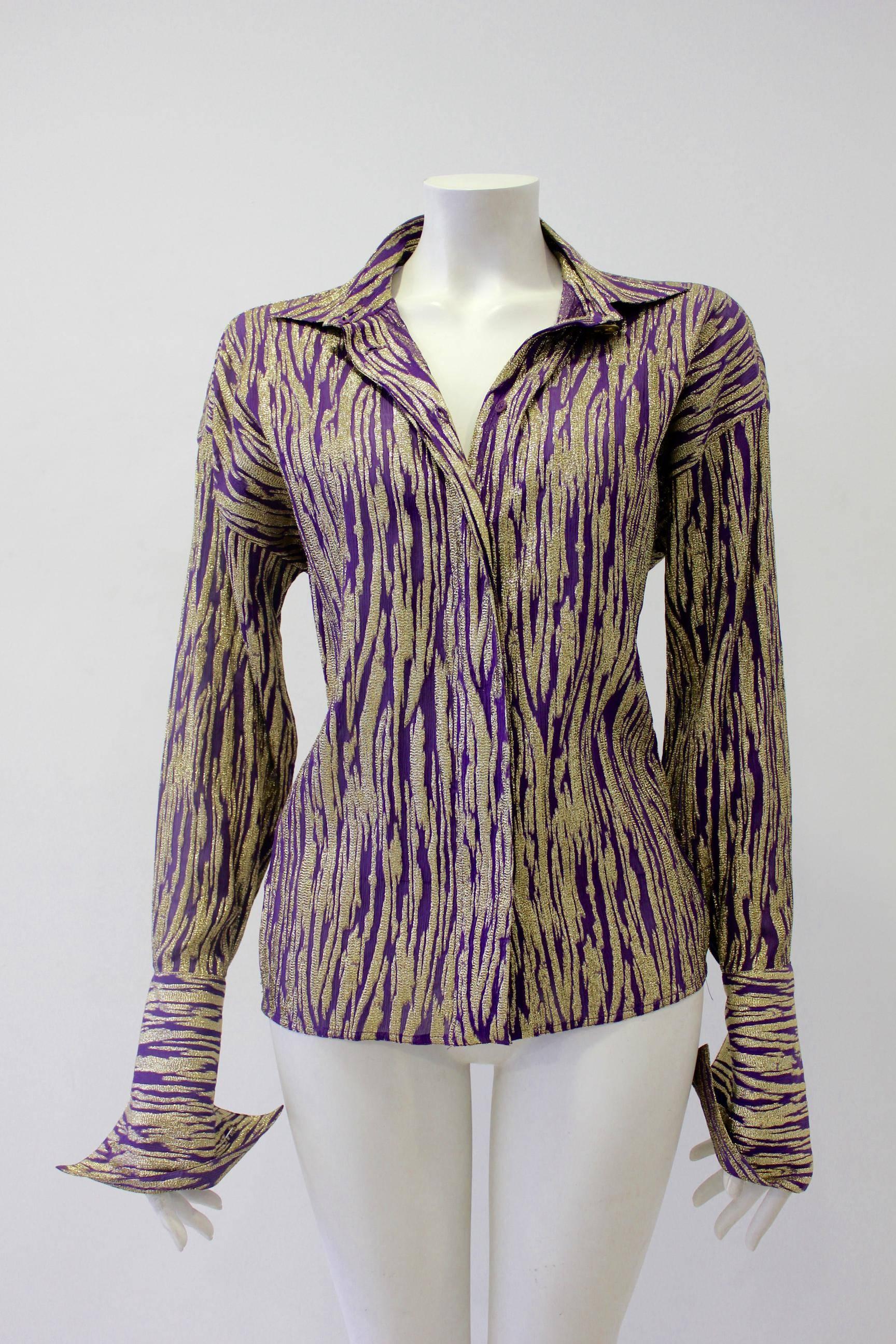 Very Particular Gold-Purple Lurex Gianni Versace Couture Shirt From Late 80's