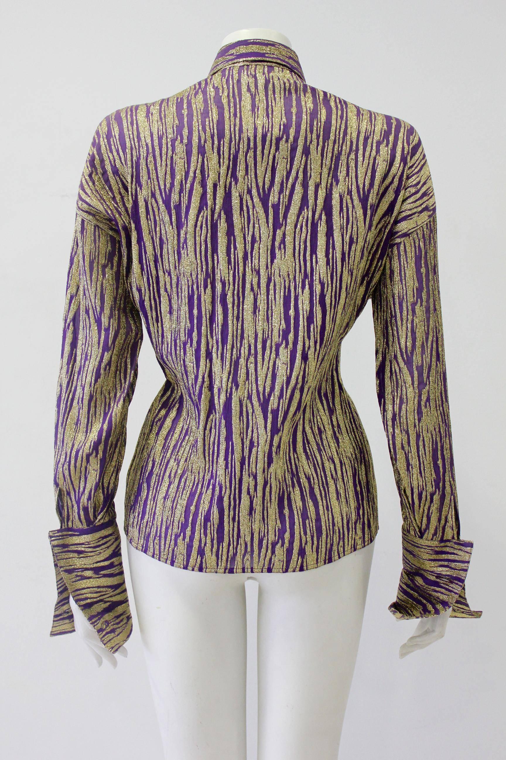 Very Particular Gold-Purple Lurex Gianni Versace Couture Shirt In New Condition For Sale In Athens, Agia Paraskevi