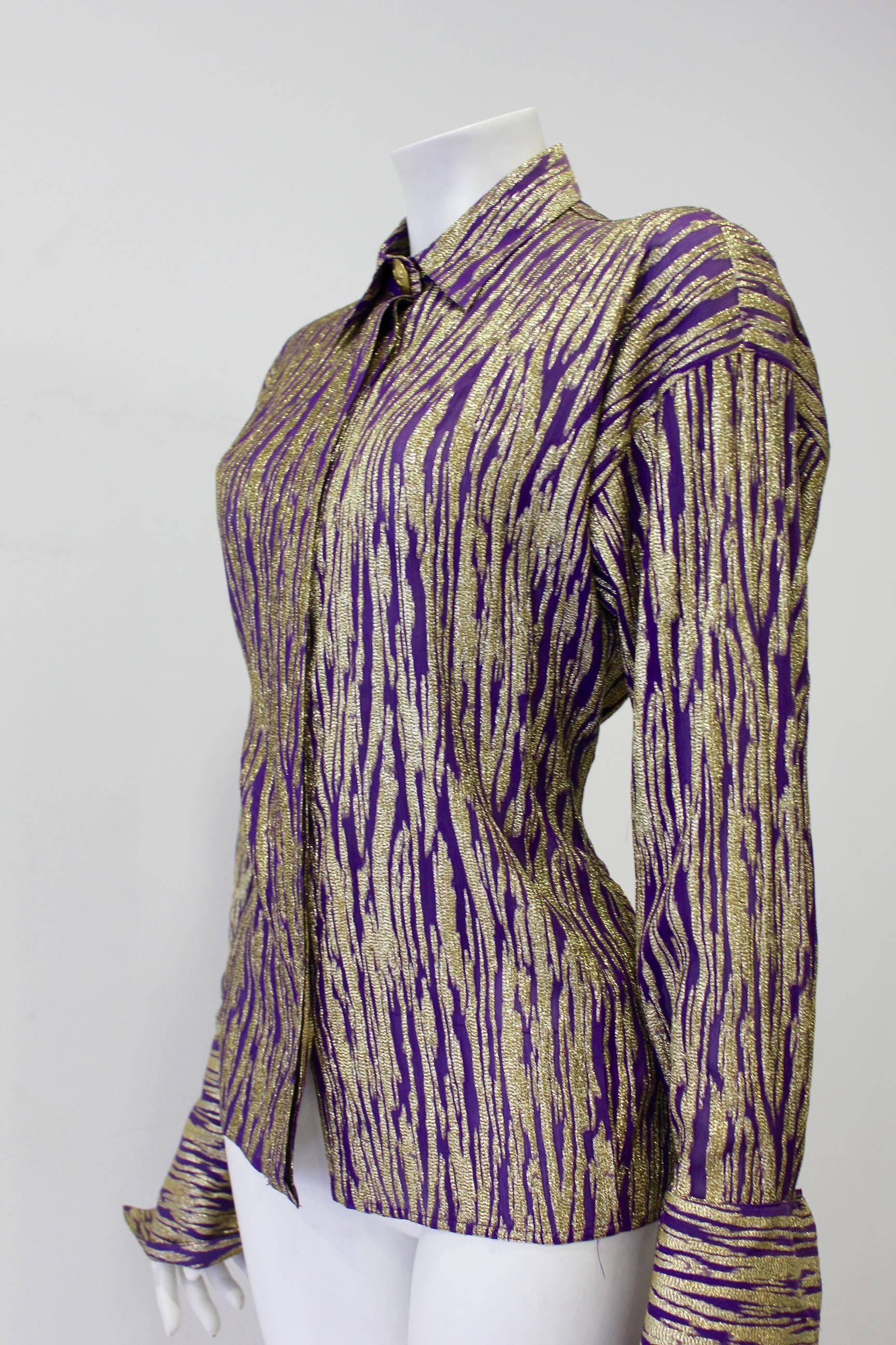 Women's Very Particular Gold-Purple Lurex Gianni Versace Couture Shirt For Sale