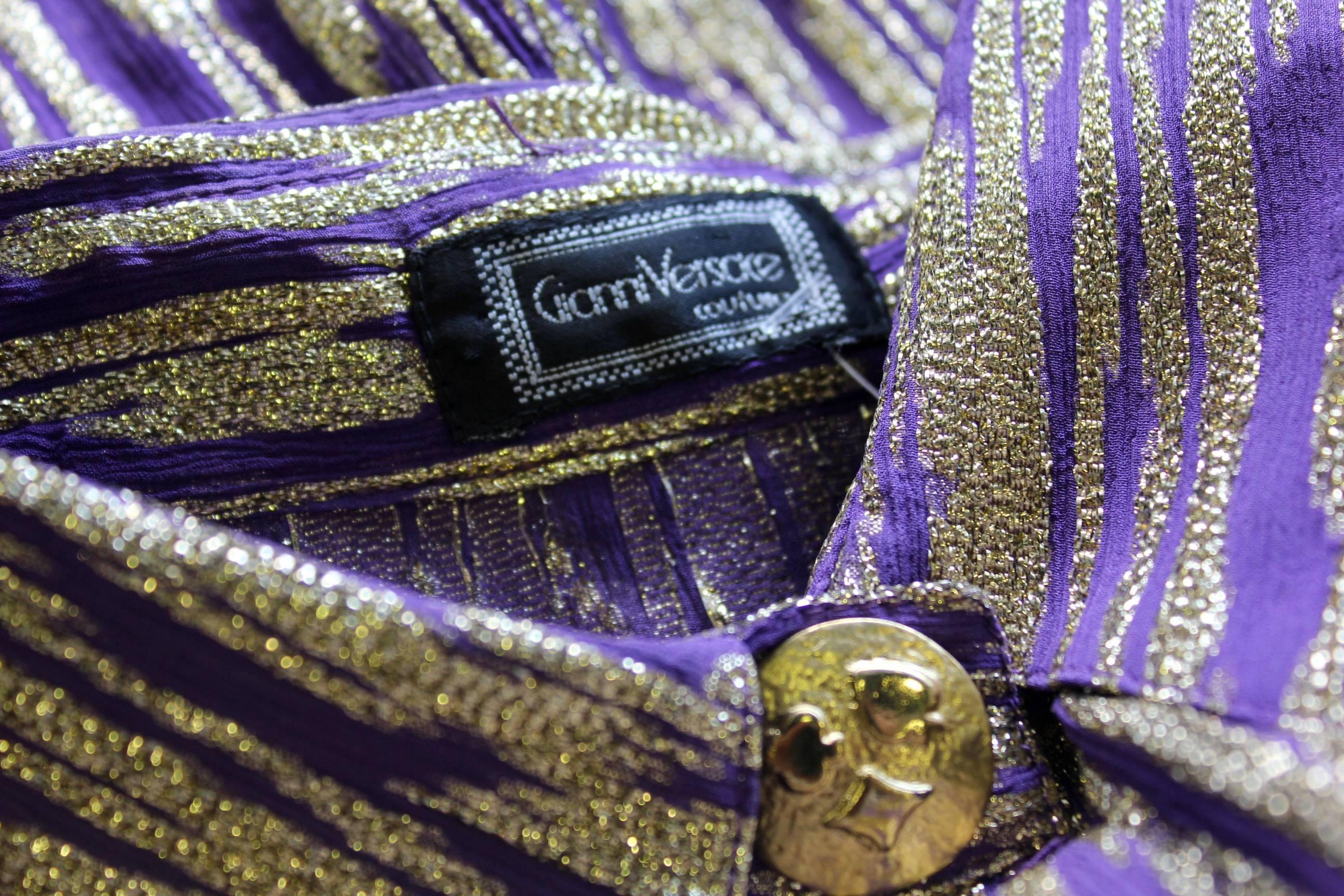 Very Particular Gold-Purple Lurex Gianni Versace Couture Shirt For Sale 1