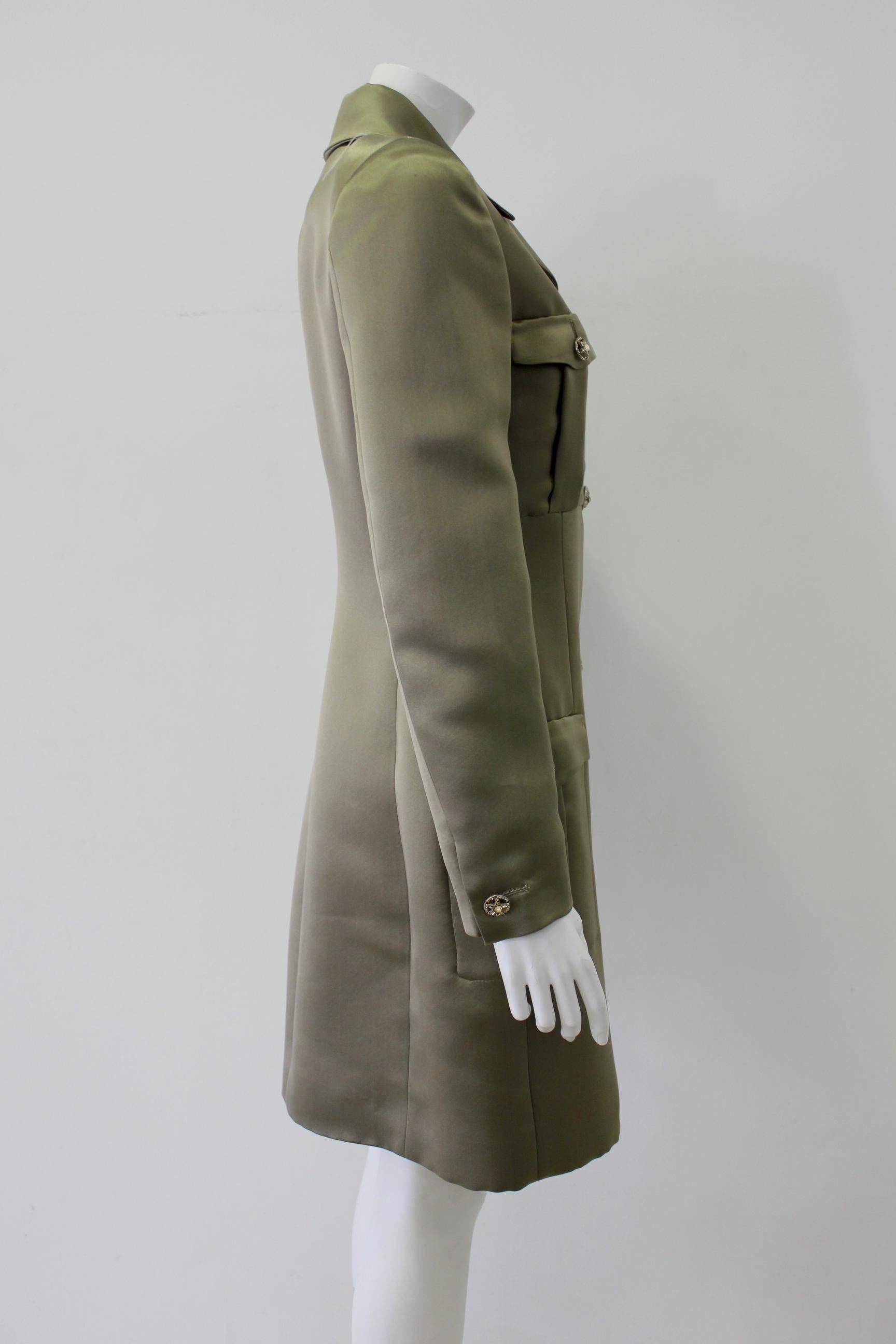 Gray Istante By Gianni Versace Haki Military Silk Coat  For Sale