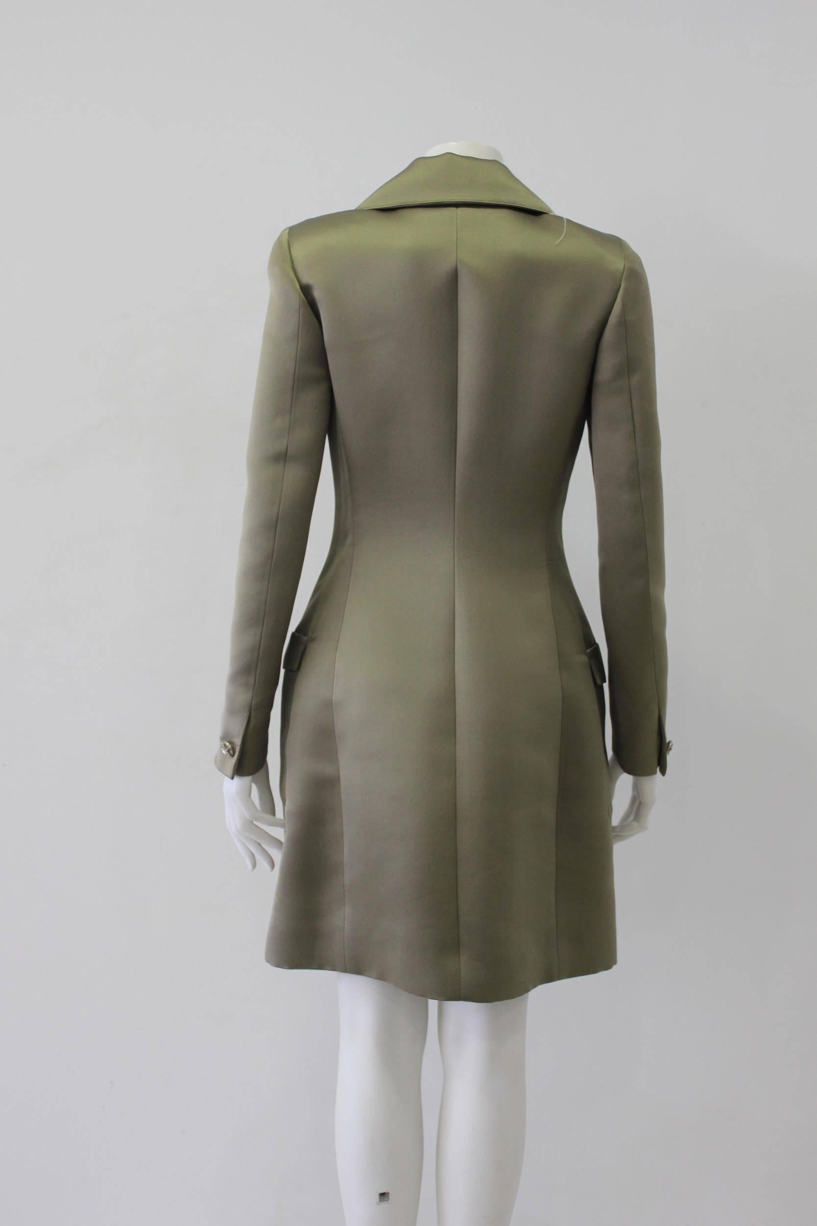 Istante By Gianni Versace Haki Military Silk Coat  In New Condition For Sale In Athens, Agia Paraskevi