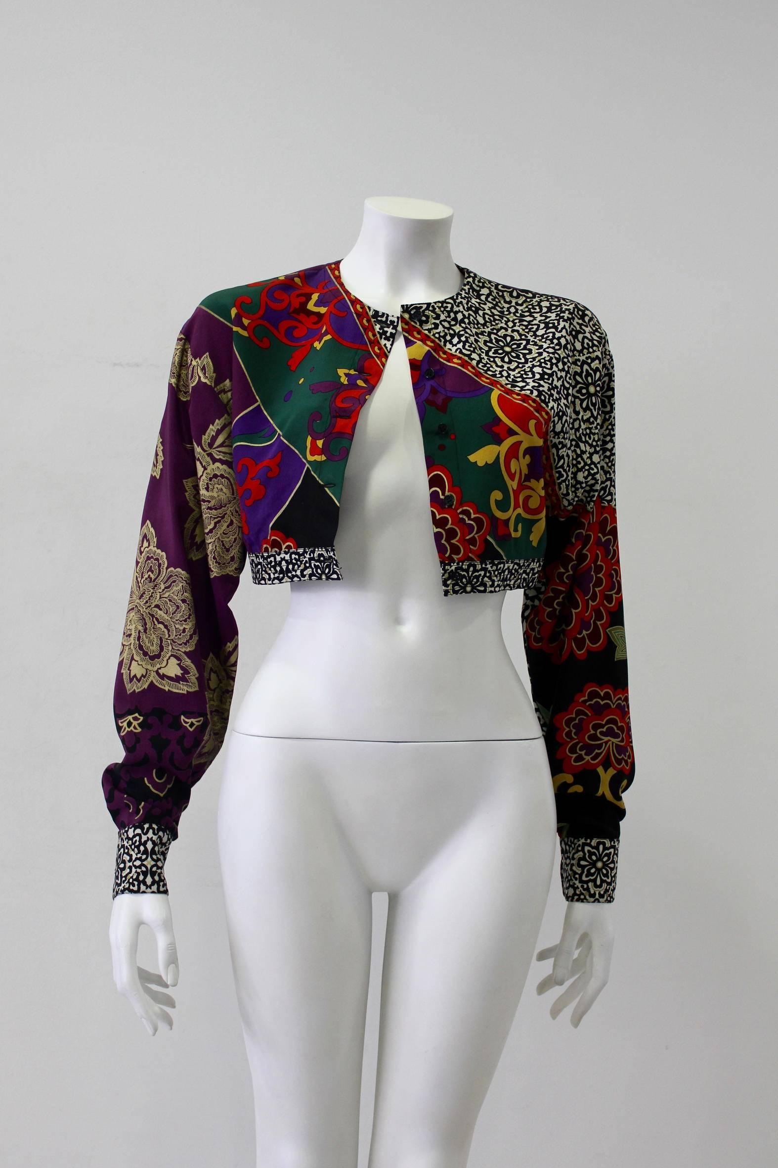 Gianni Versace Cropped Silk Printed MulticolorJacket 