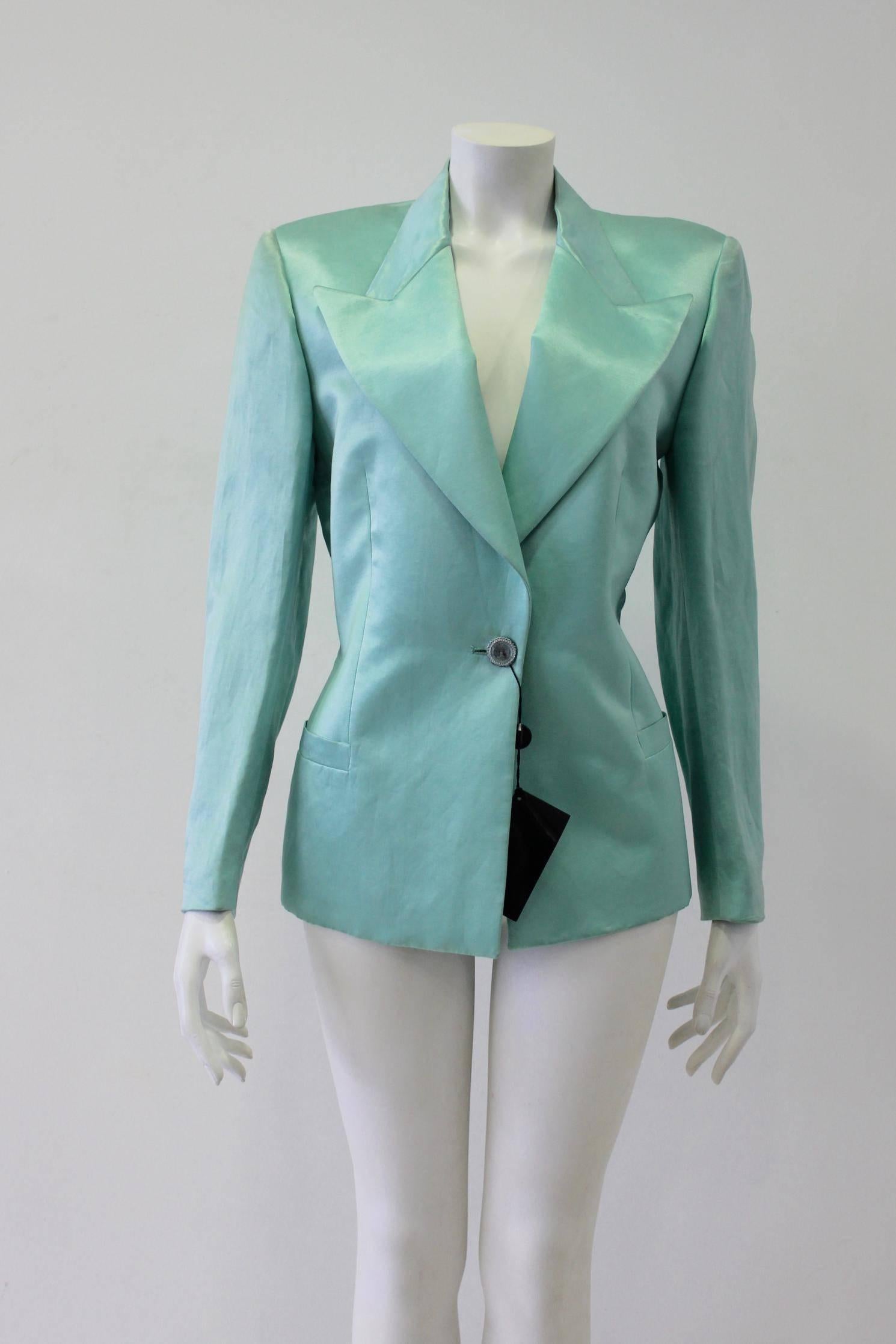 Blue Istante Jacket Linen Silk 1990's For Sale