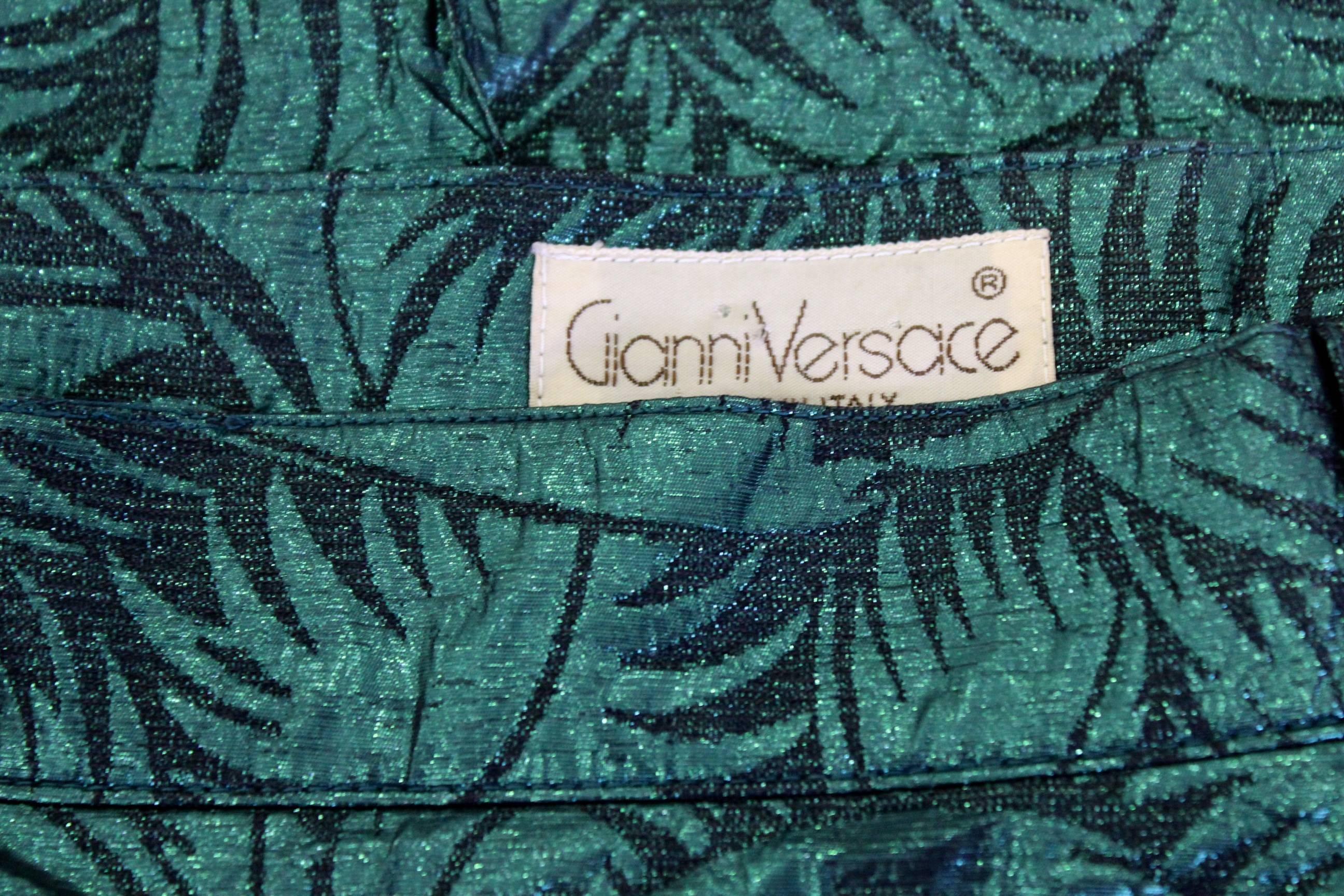 Rare Gianni Versace Brocade Green Lurex High Waist Skirt For Sale 2