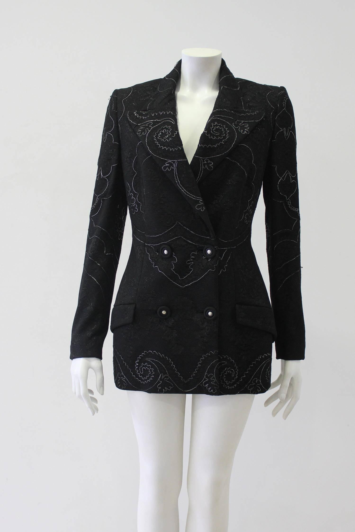 Rare Gianni Versace Couture Lace Metallic Embroidered Jacket Fall 1996