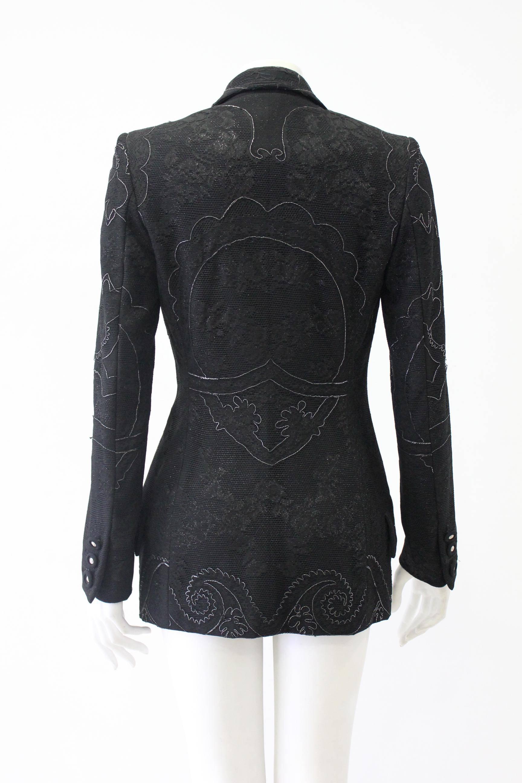 Gianni Versace Couture Lace Metallic Embroidered Jacket Fall 1996 In New Condition For Sale In Athens, Agia Paraskevi