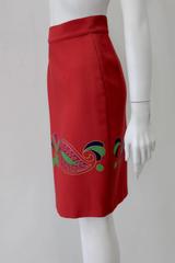 Gianni Versace Red Batik Ruffled Skirt 1990s