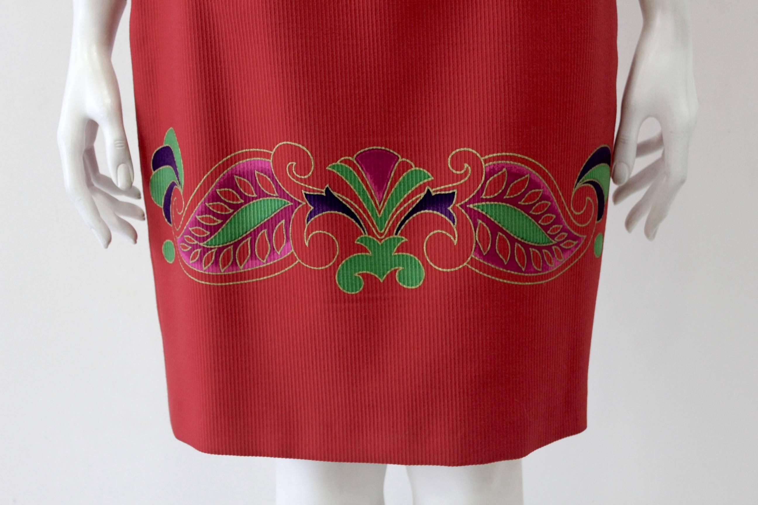 Gianni Versace Red Batik Ruffled Skirt 1990s For Sale 1