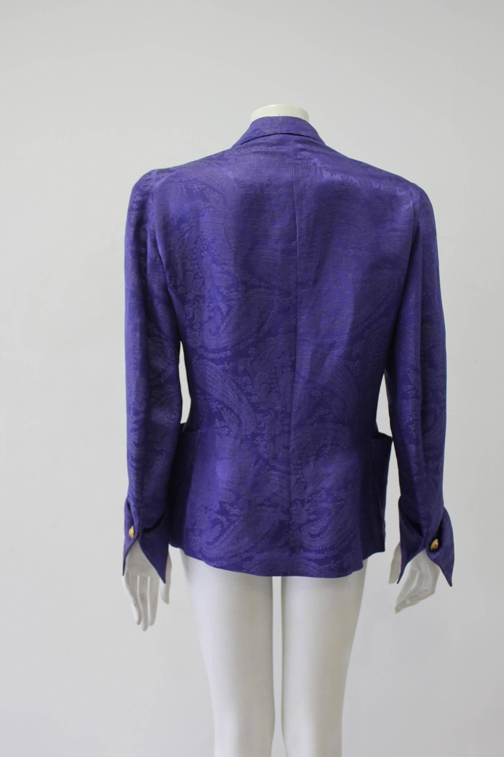 Purple Important Gianni Versace Lachouri Silk Jacket With Triangle Pockets For Sale