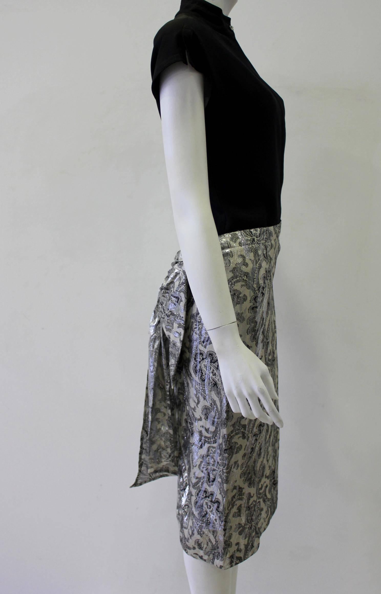 Black Early Gianni Versace Silk Lame Printed Dress 1984 For Sale