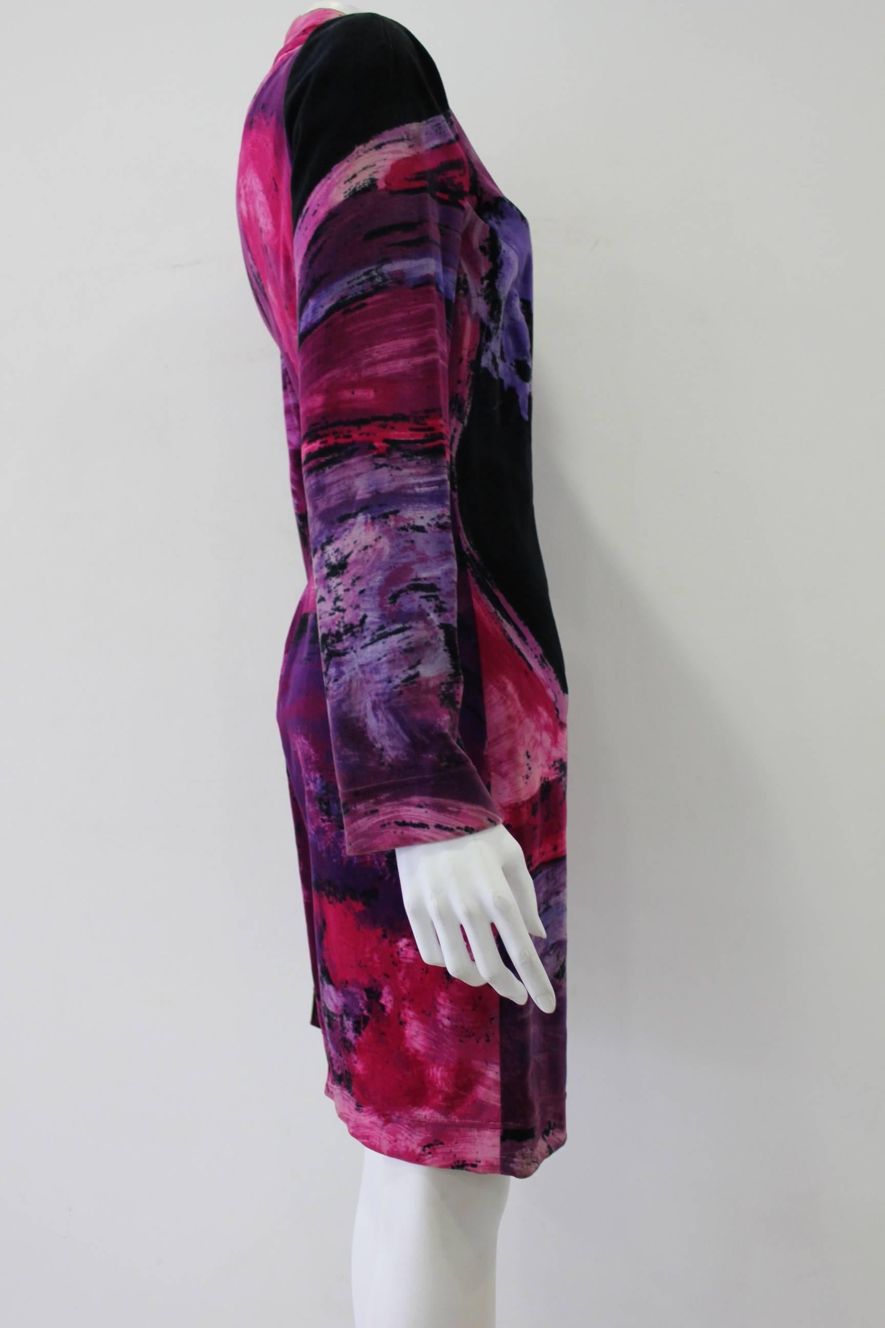 Women's Rare Istante Velvet Colourful High Neck Dress Fall 1994 For Sale