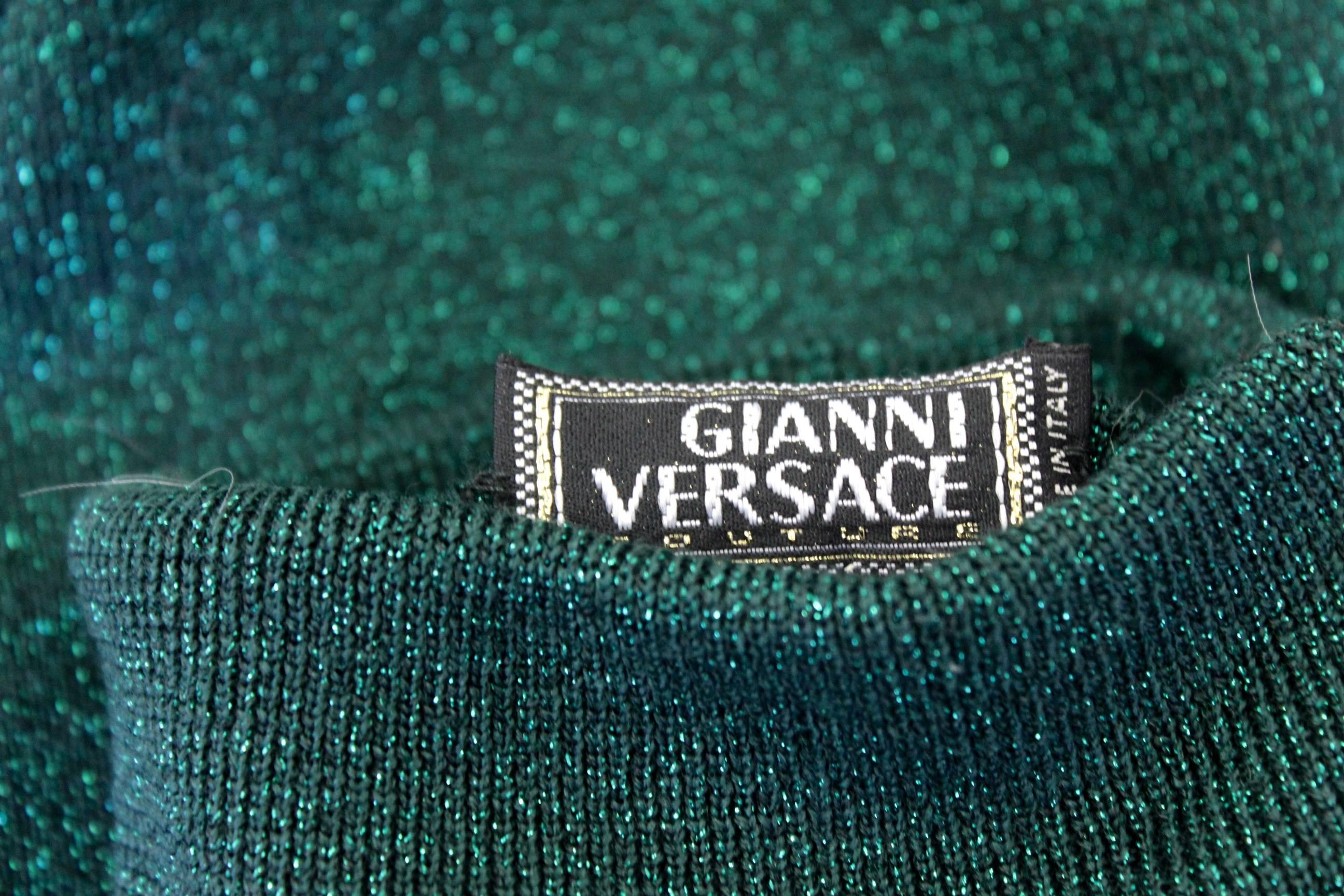 Important Gianni Versace Couture Lurex Knit Hand Embroidered Beaded Sweater In New Condition For Sale In Athens, Agia Paraskevi