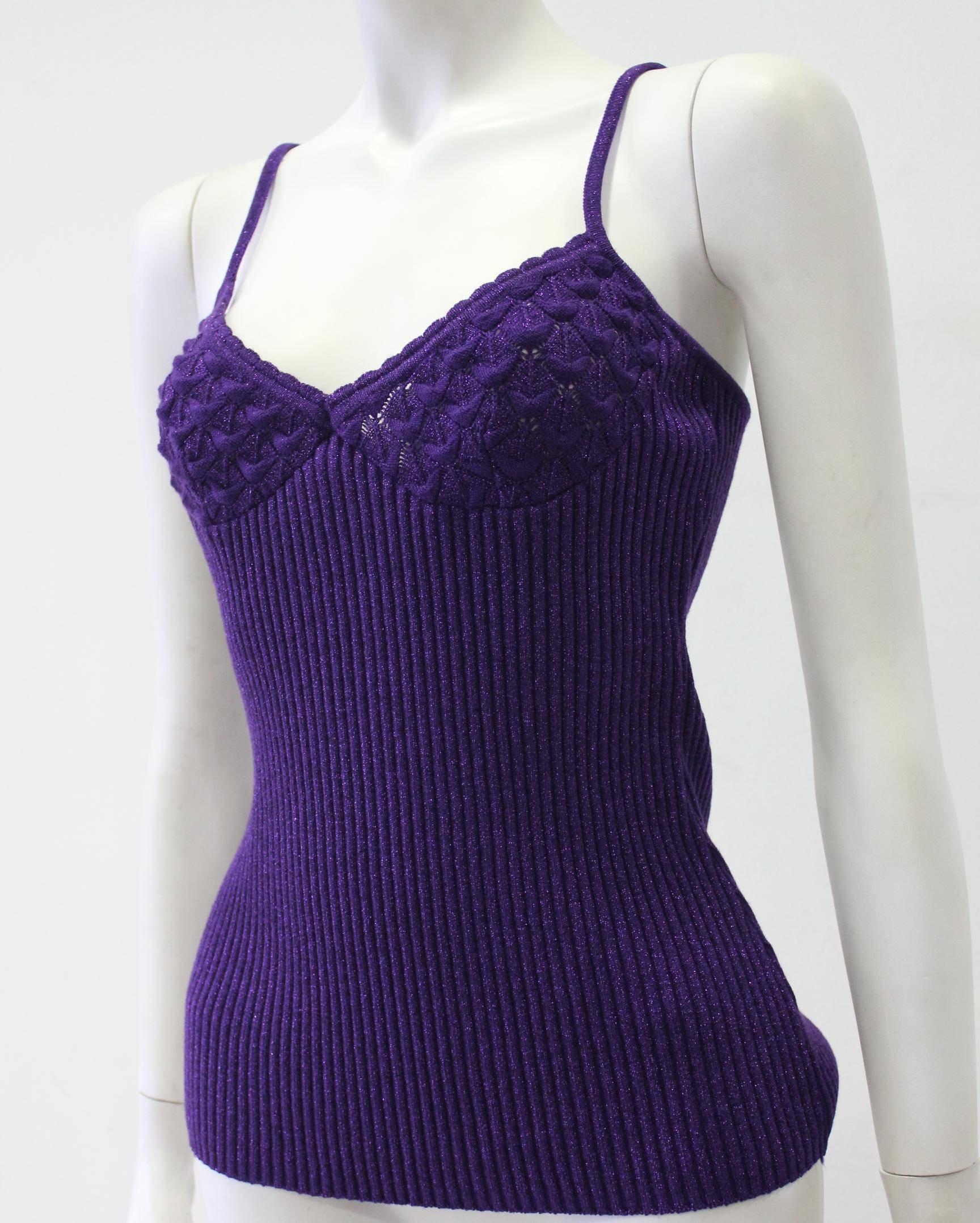 Purple Gianni Versace Couture Lurex Knit Camisole Fall 1997 For Sale