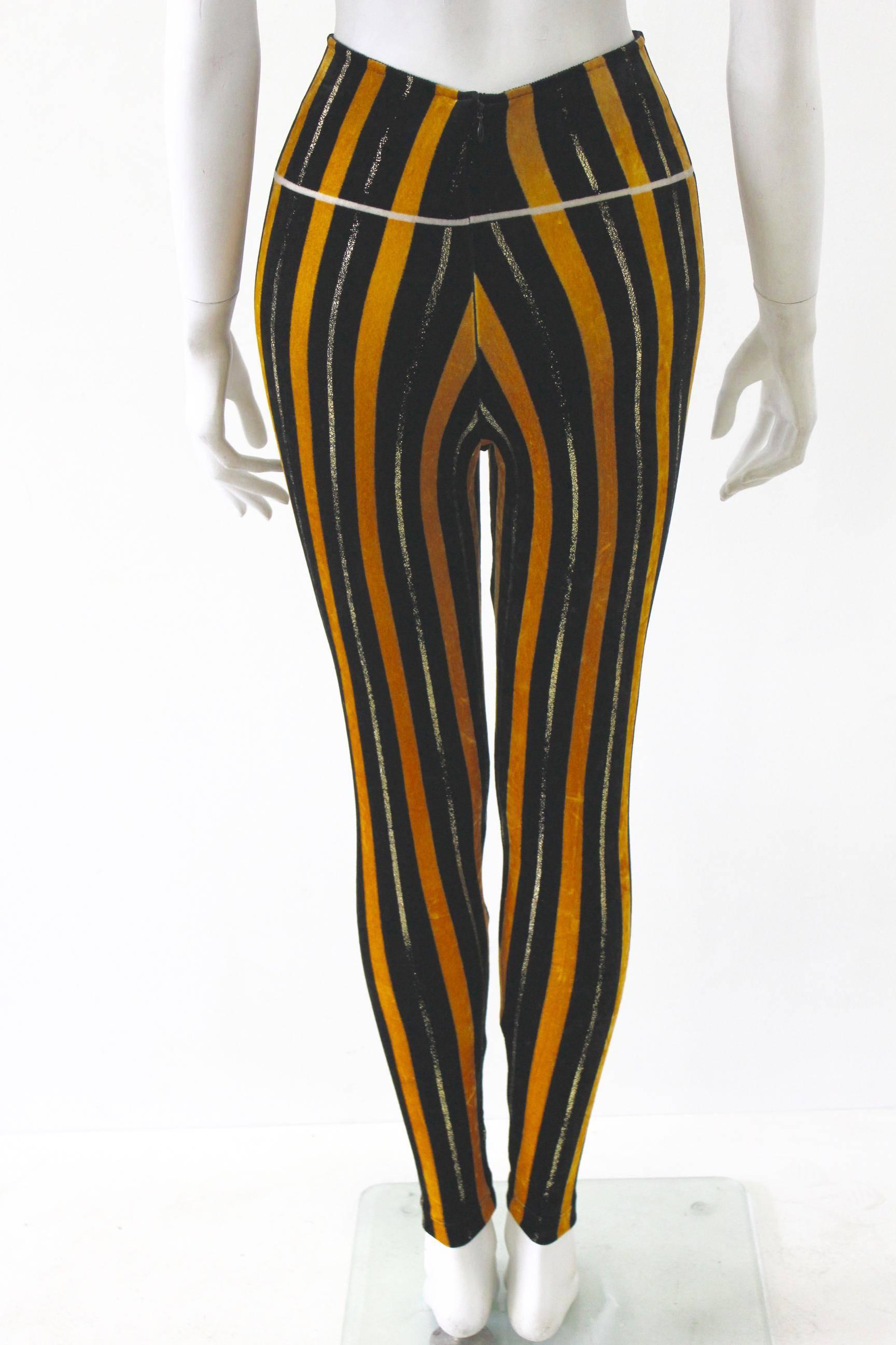 Women's Rare Gianni Versace Couture Stripe Velvet Strech Leggings Fall 1994 For Sale