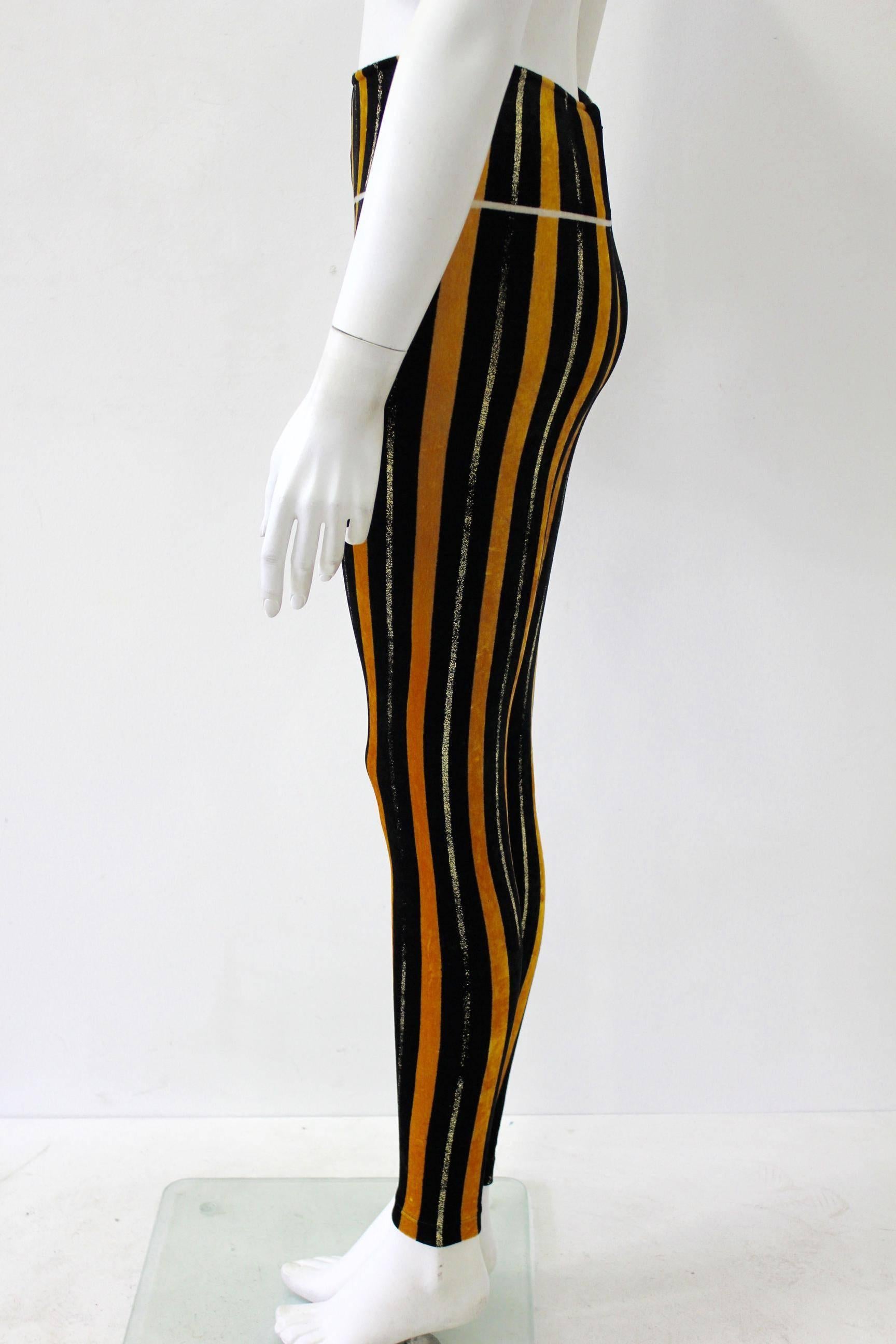 Rare Gianni Versace Couture Stripe Velvet Strech Leggings Fall 1994 For Sale 1