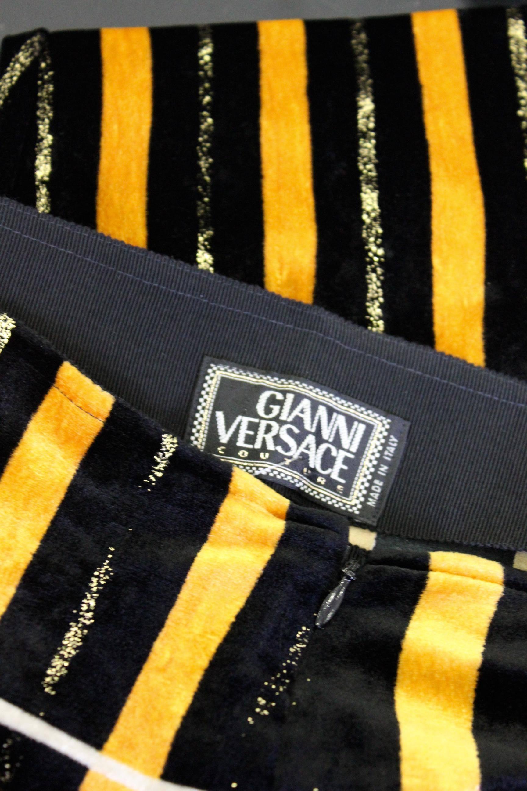 Rare Gianni Versace Couture Stripe Velvet Strech Leggings Fall 1994 For Sale 2