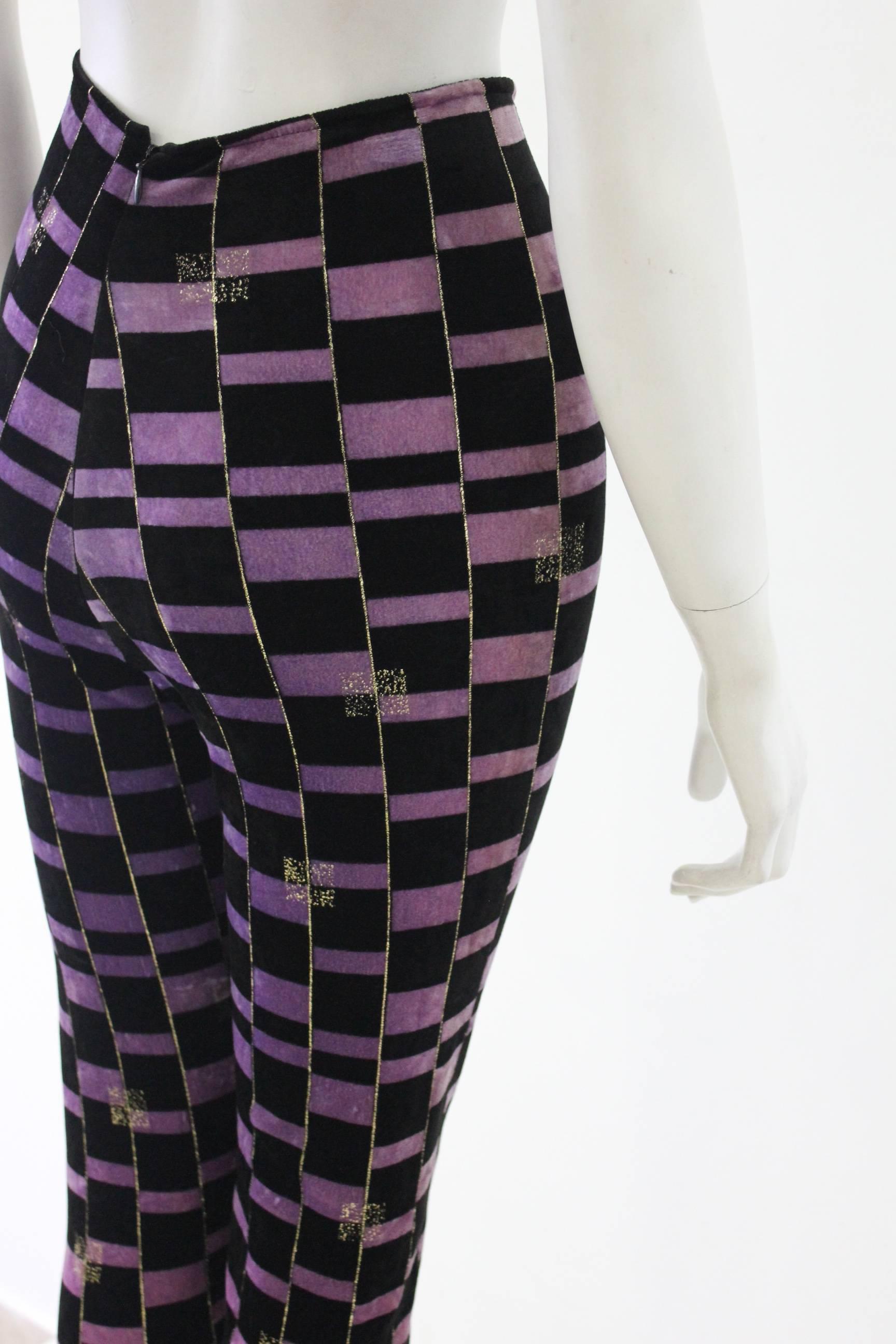 Women's Rare Gianni Versace Couture Check Strech Velvet Leggings Fall 1994 For Sale