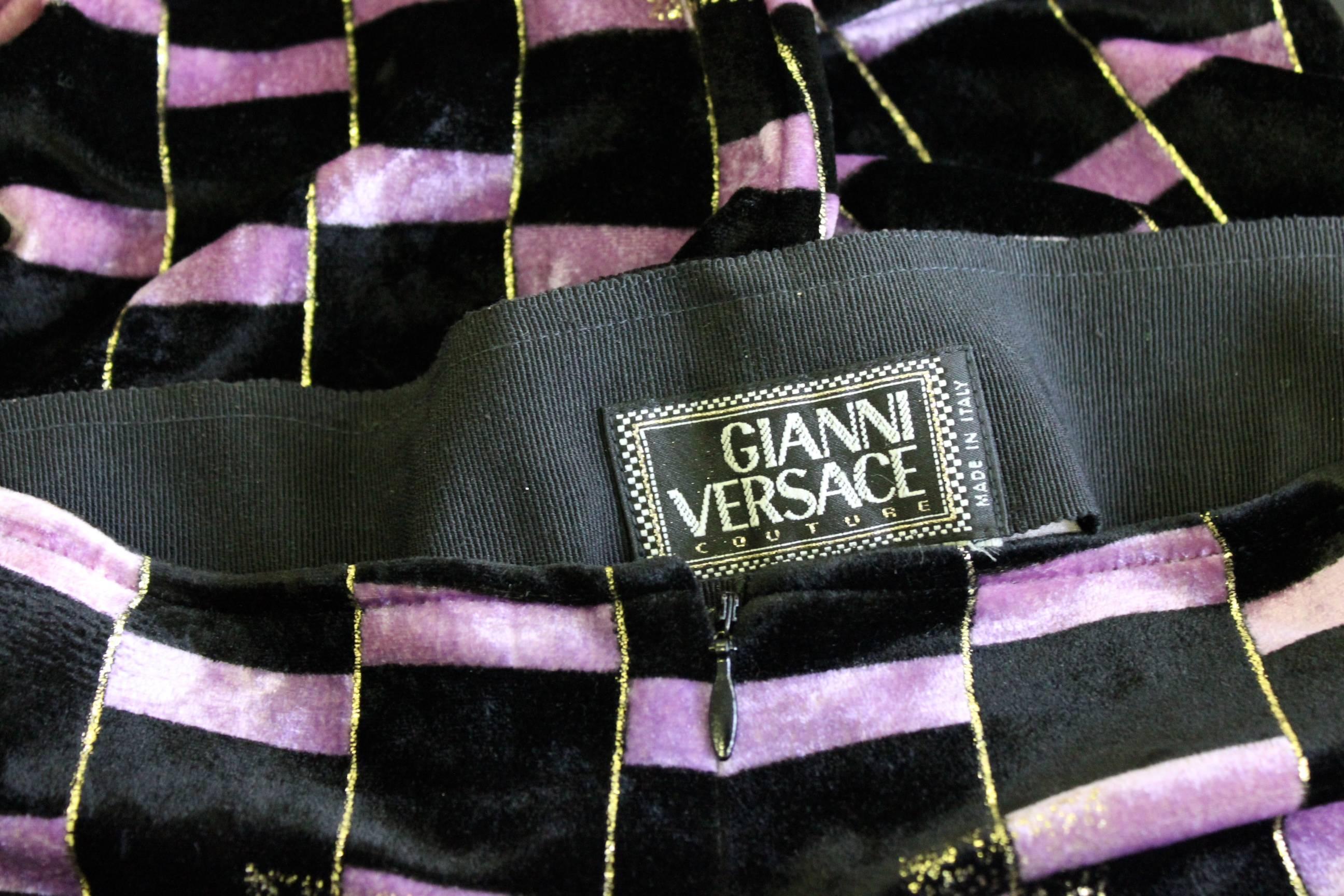 Rare Gianni Versace Couture Check Strech Velvet Leggings Fall 1994 For Sale 1
