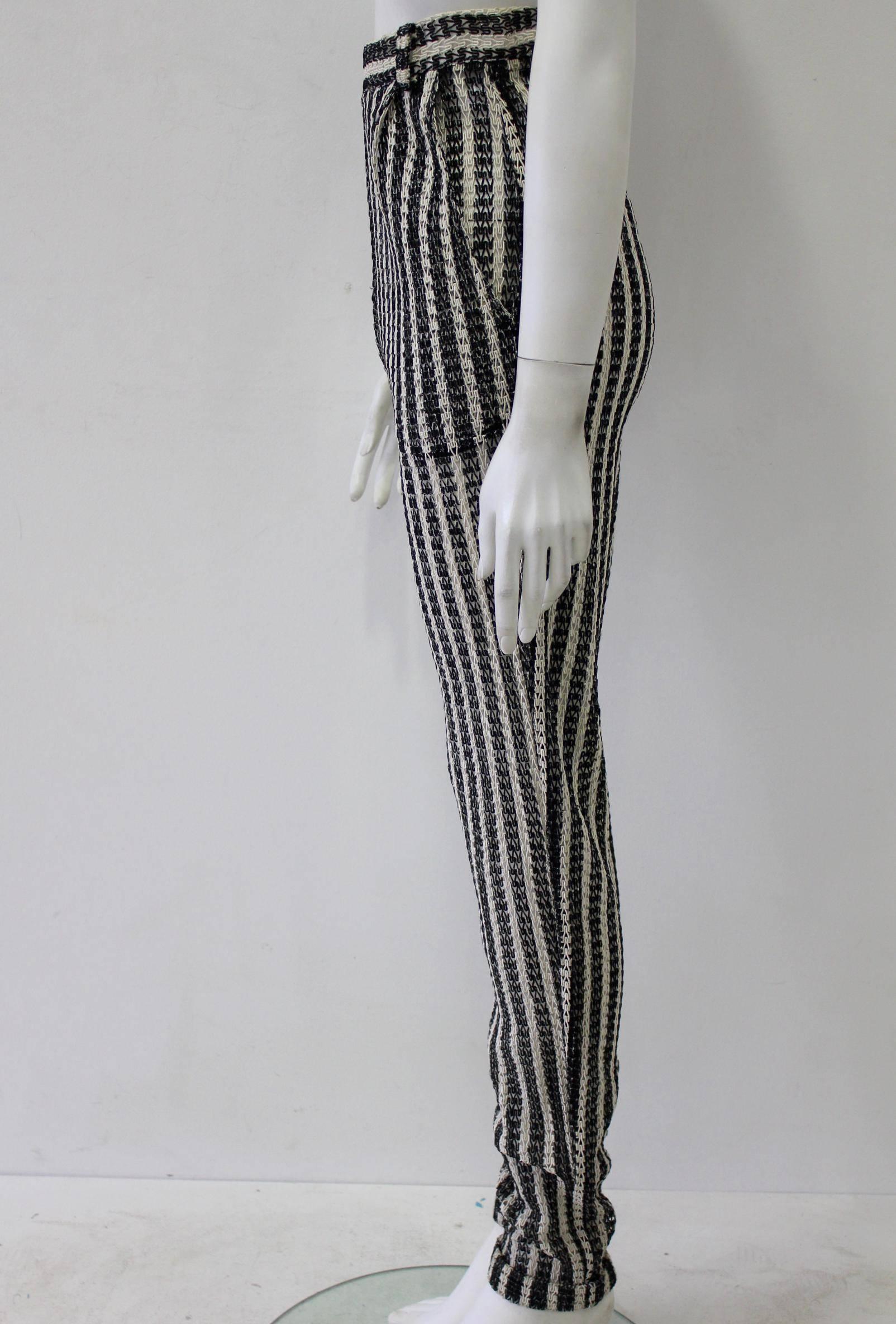 Black Unique Gianni Versace Couture Punk Striped Pants Fall 1993 For Sale